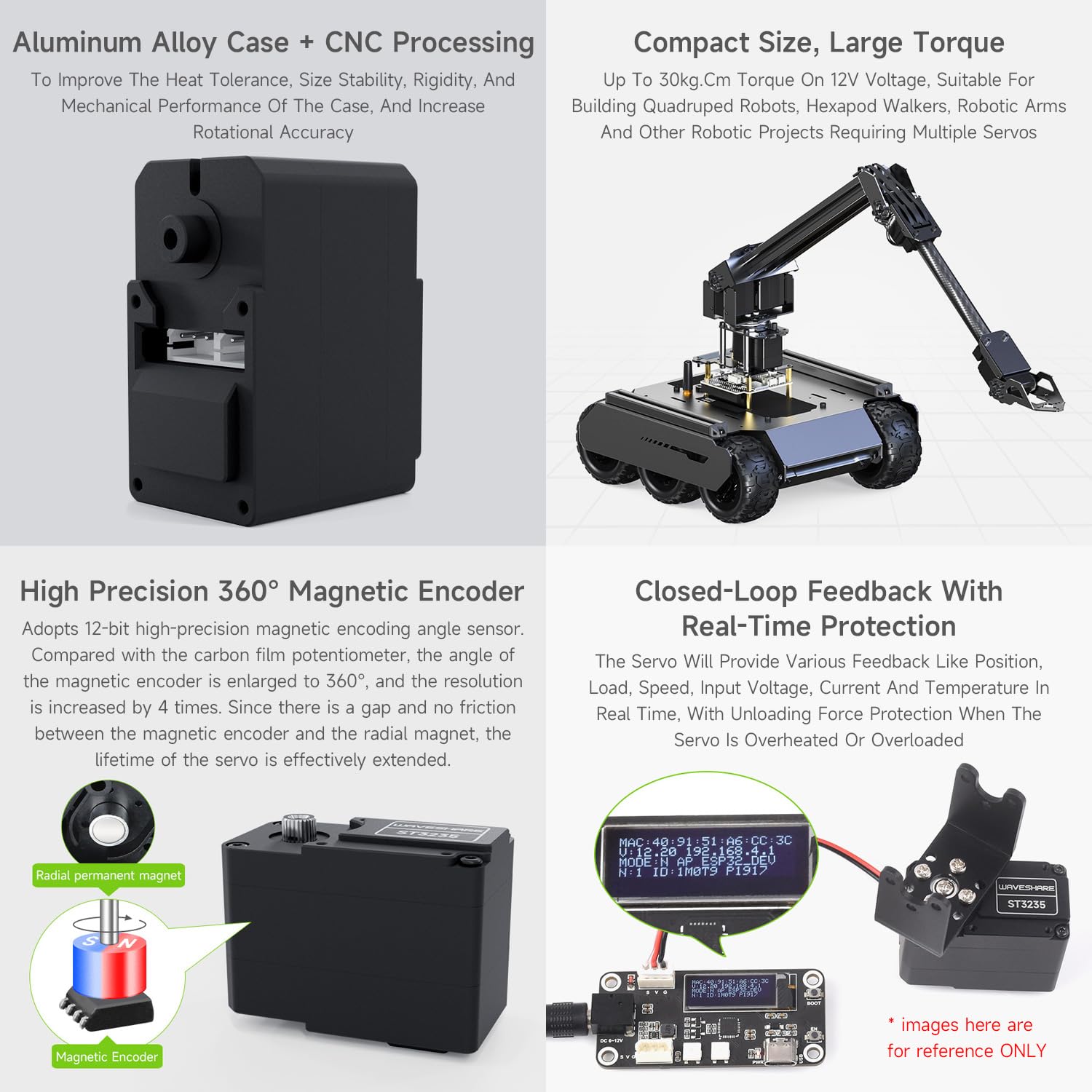 Waveshare 30 kg.cm ST3235 Serial Bus Servo, High Precision and Large Torque, Aluminium Alloy Case, with Programmable 360 Degrees Magnetic Encoder, Multiple Operation Modes Switchable