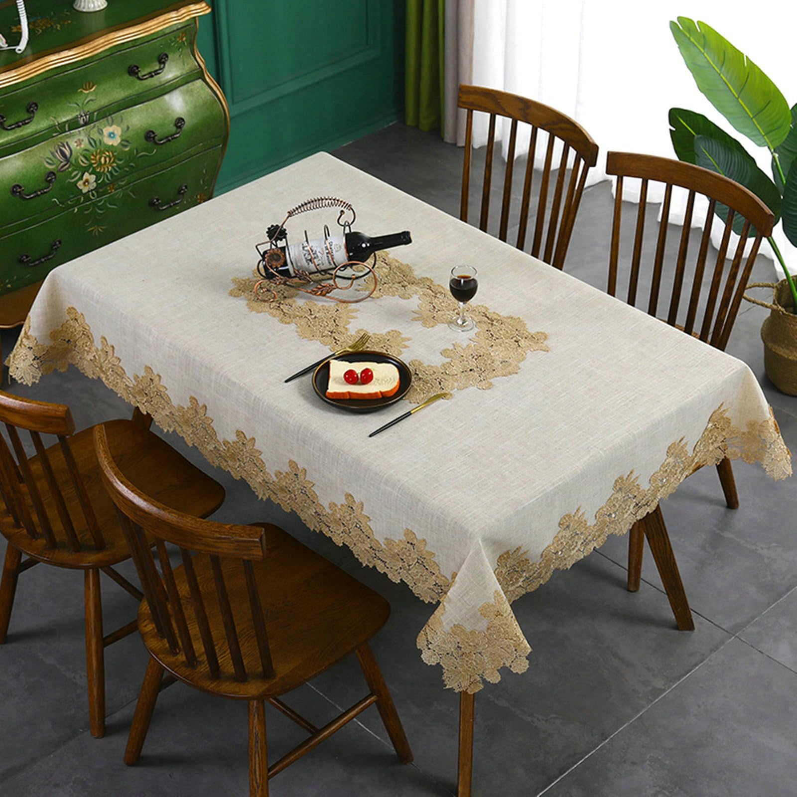 Tischdecke Abwaschbar 90x220 cm, Spitze Stickerei Polyester, Kaffee