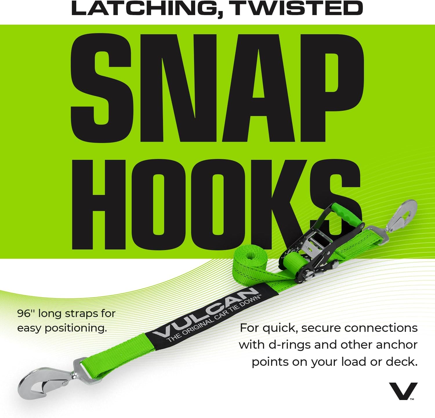 VULCAN Complete Axle Strap Tie Down Kit with Snap Hook Ratchet Straps - High-Viz - Includes (4) 22 and (4) 36 Inch Axle Tie Downs, and (4) 8' Snap Hook Straps - Image 8