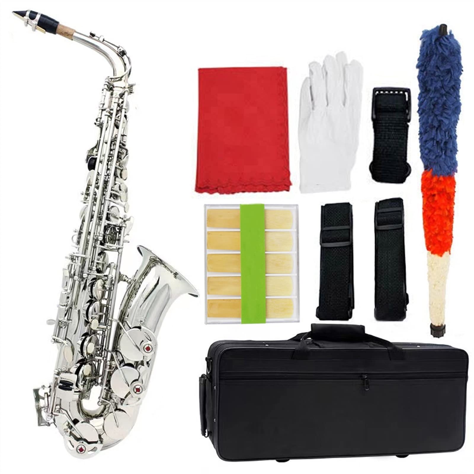 Sassofono Contralto in MIB Strumento A Fiato in Ottone Placcato Argento E Sax Piatto con Custodia Sassofono principiante (Color : Silver1)