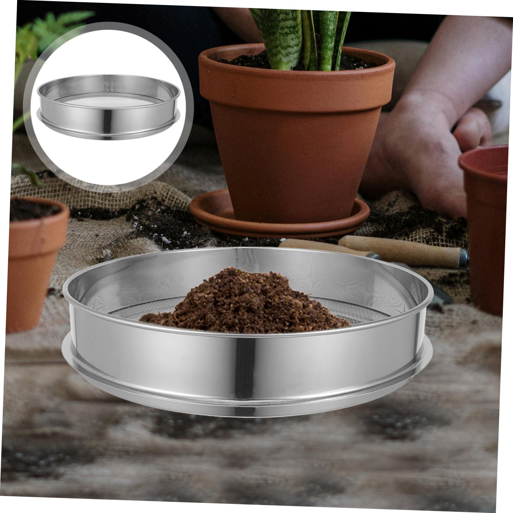 PartyKindom Setaccio in acciaio inox per giardinaggio, strumento multiuso setaccio a terra rotondo, 40 cm, per compost e pavimento e solido