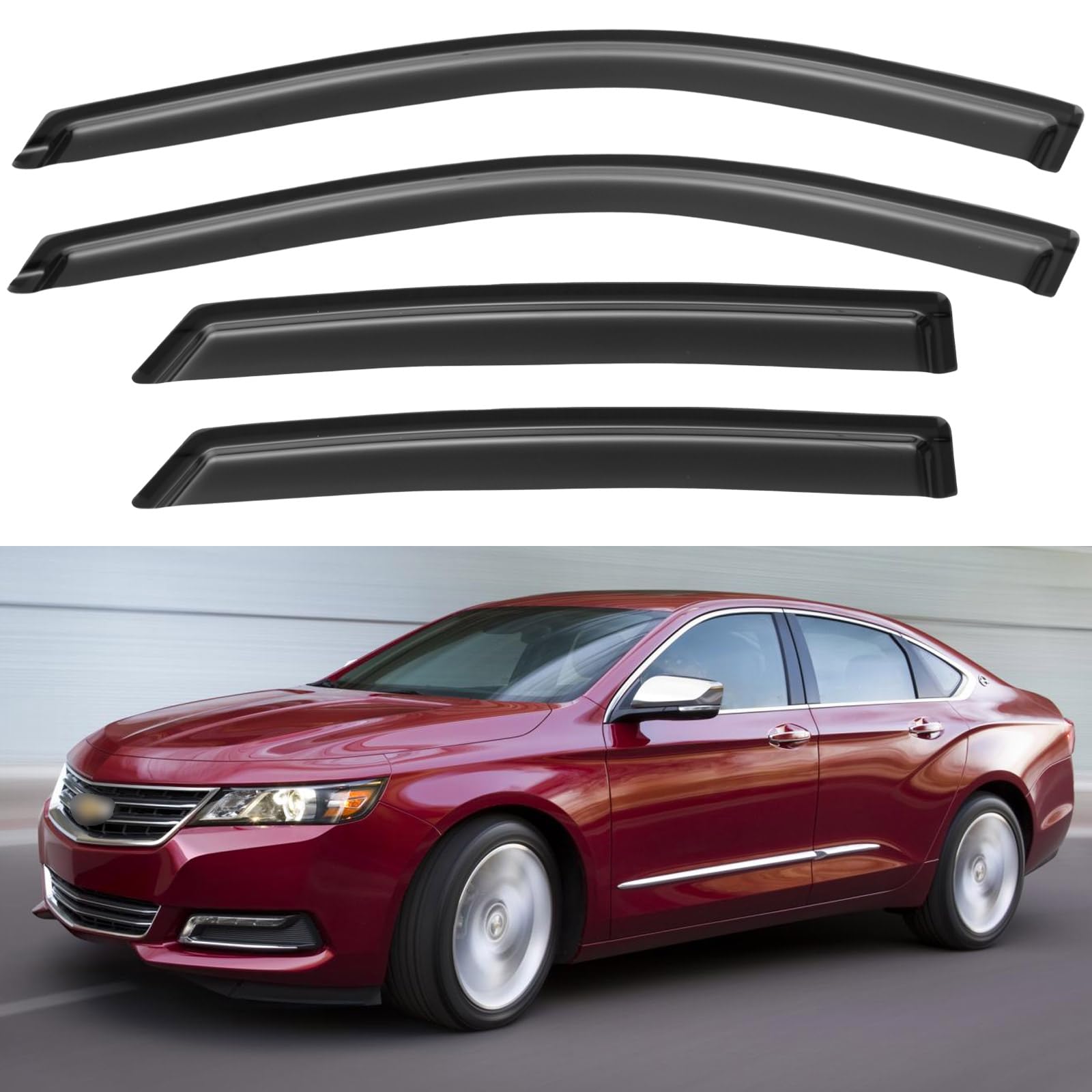 Window Visors Rain Guards for 2014-2020 Chevy Impala | Out-Channel Window Vent Wind Deflectors Visors Shades Protectors for 14-20 Chevrolet Impala