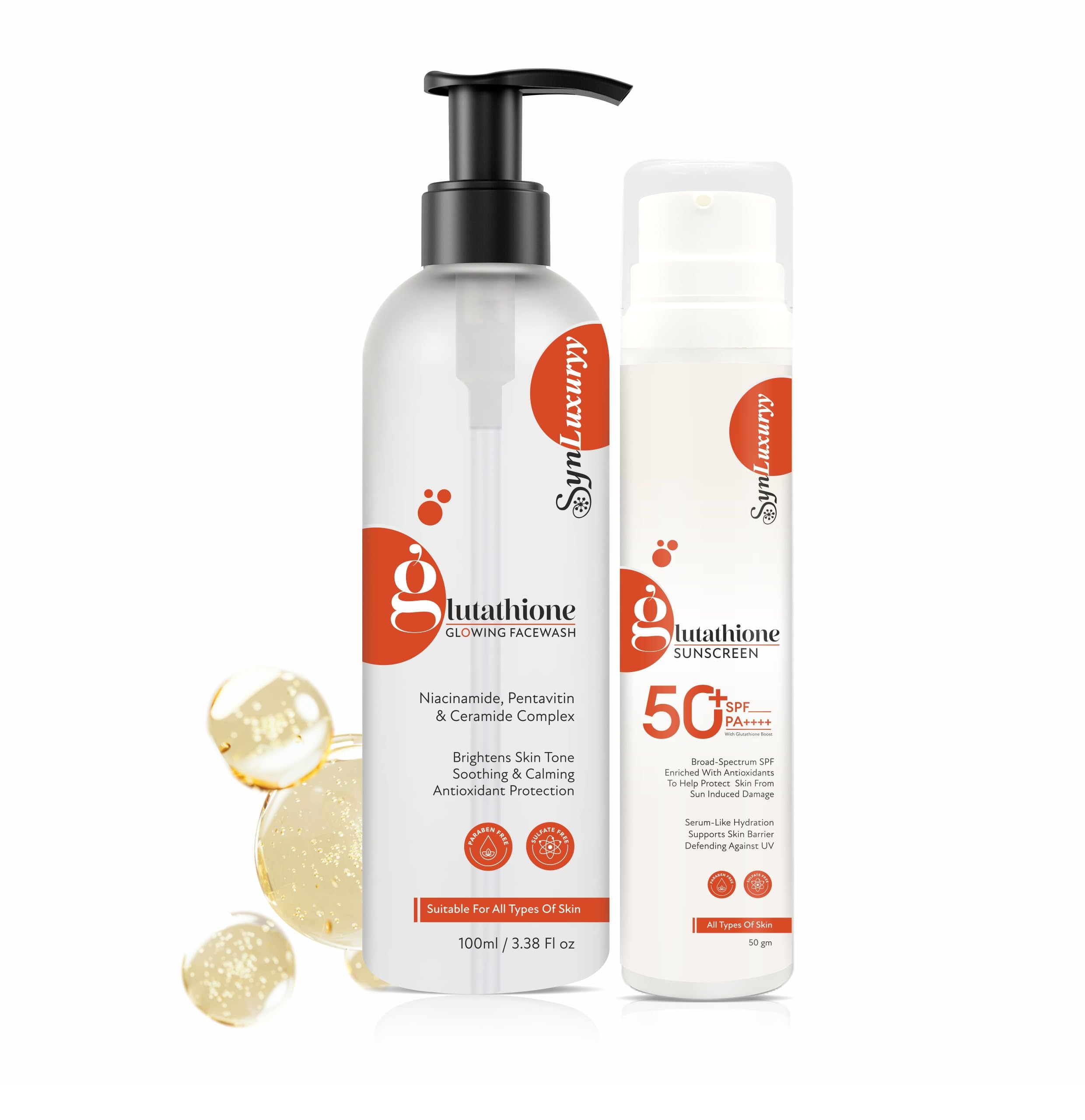 Glutathione Facewash & Sunscreen Combo | SPF 50 PA++++ | With Niacinamide & Ceramide | Brightening Skincare | All Skin Types | 100ml + 50g-image-48