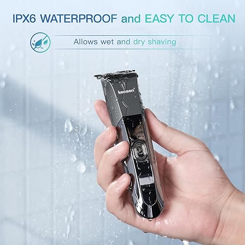Miniatura 7 de Kensen Recortadora de barba ajustable para hombres, cuchillas de cerámica de precisión, impermeable, recargable, ideal para barbas, bigotes y