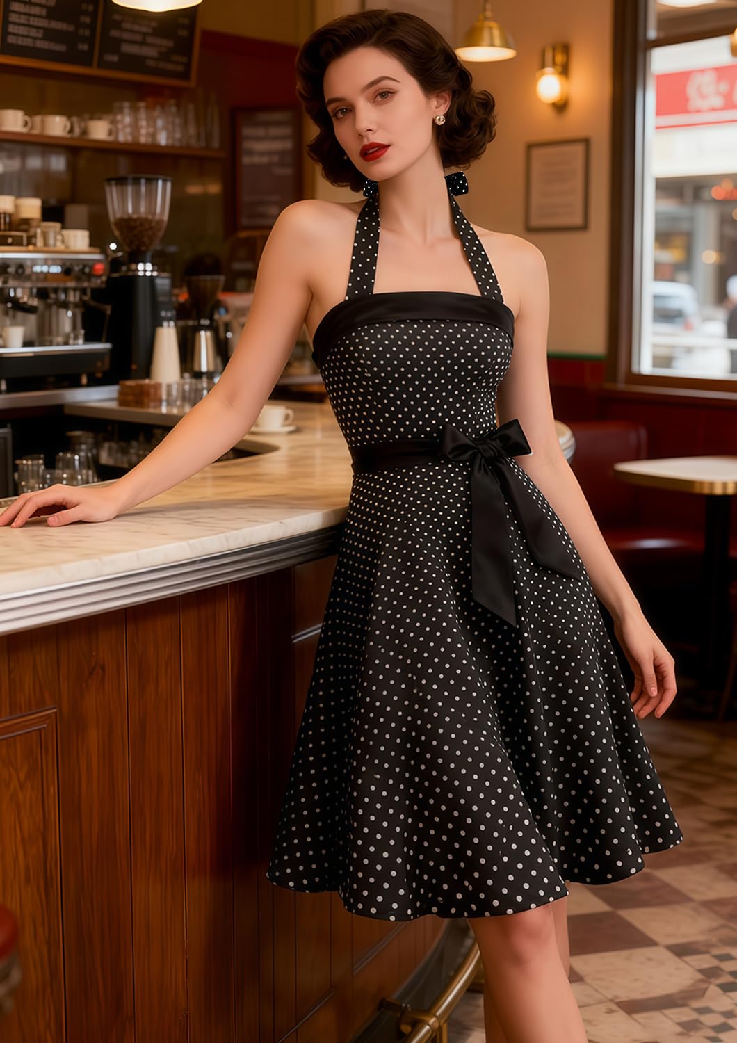 Timormode Abito Vintage Donne Vestito Cocktail 1950 Gonna retrò Estiva Rockabilly Allacciatura al Collo di Polka Dots Molti Colori