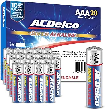 ACDelco 20-Count Triple AAA Batteries, Maximum Power Super Alkaline Battery for Home and Office, 10-Year Shelf Life, Reclosable Packaging