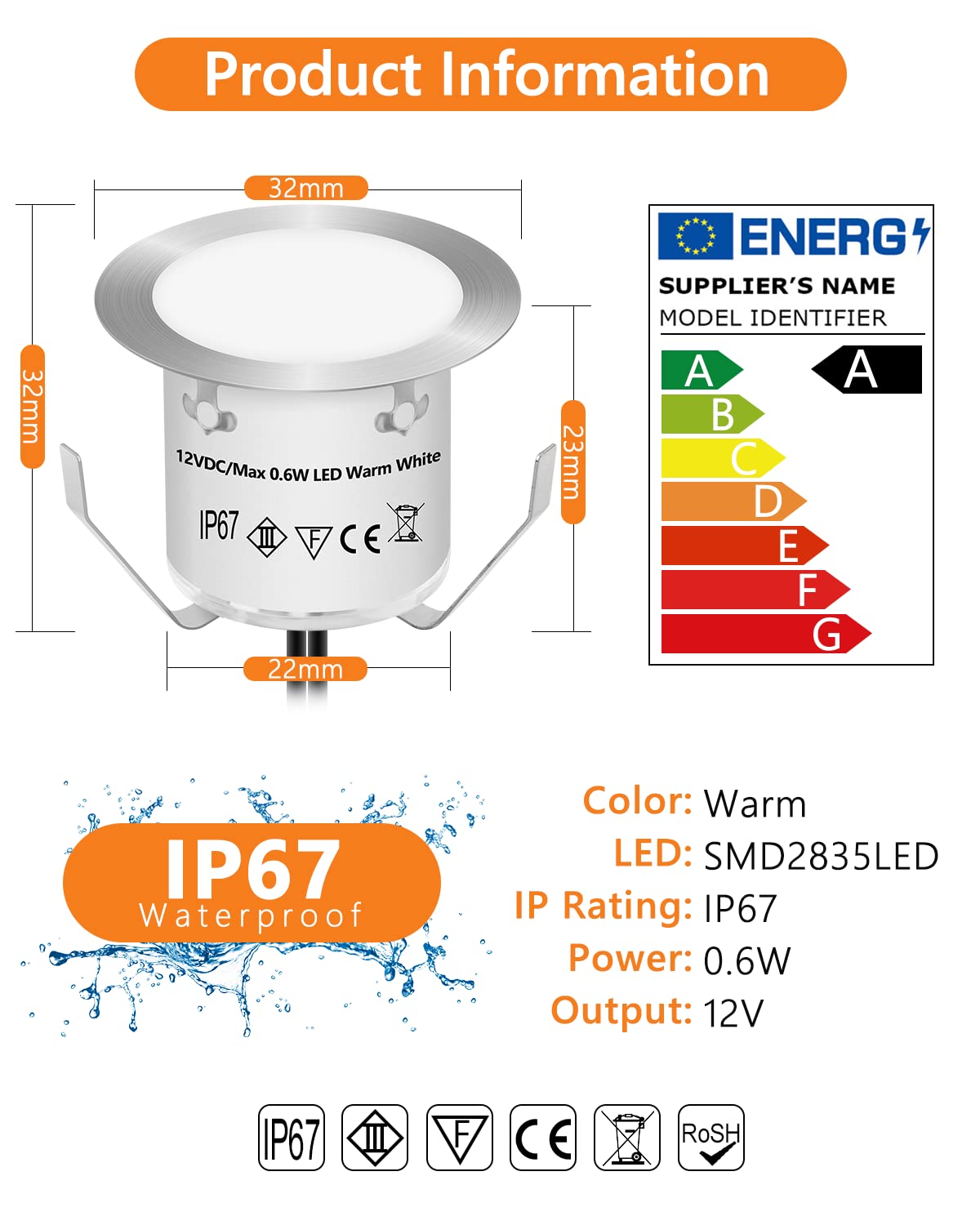 HIBOITEC 10 Pezzi Faretti da Incasso per Esterno, Segnapasso Led Incasso Impermeabile IP67, Faretti LED incorporato per Terrazze Giardino Scale Pavimento (Bianco Caldo)