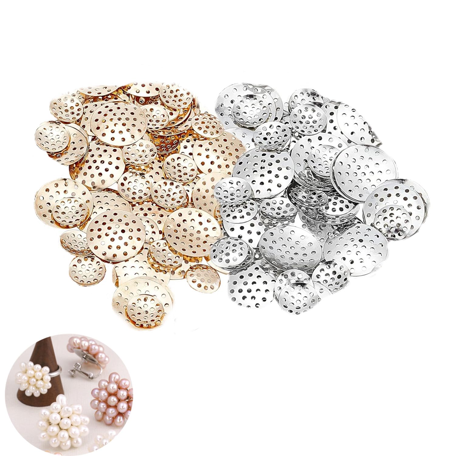 ArrErr 100 Pack Brooch Base Pad Round Disc Tray Bouquet Beading Back Hole Cabochon Setting for Jewelry Making DIY Handmade Brooches Craft Project? 14mm 20mm Silver Golden ?, Gold/Silver, AE-153