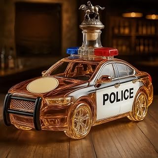 Whiskey Bottle Police Car Shaped 10oz Novelty Glass Decanter 3D Creative Car Theme Empty Wine Bottles for Liquor Storage Hand Blown Barware Home Bar Art Decor Gift for Men Alcohol Lovers Collectors