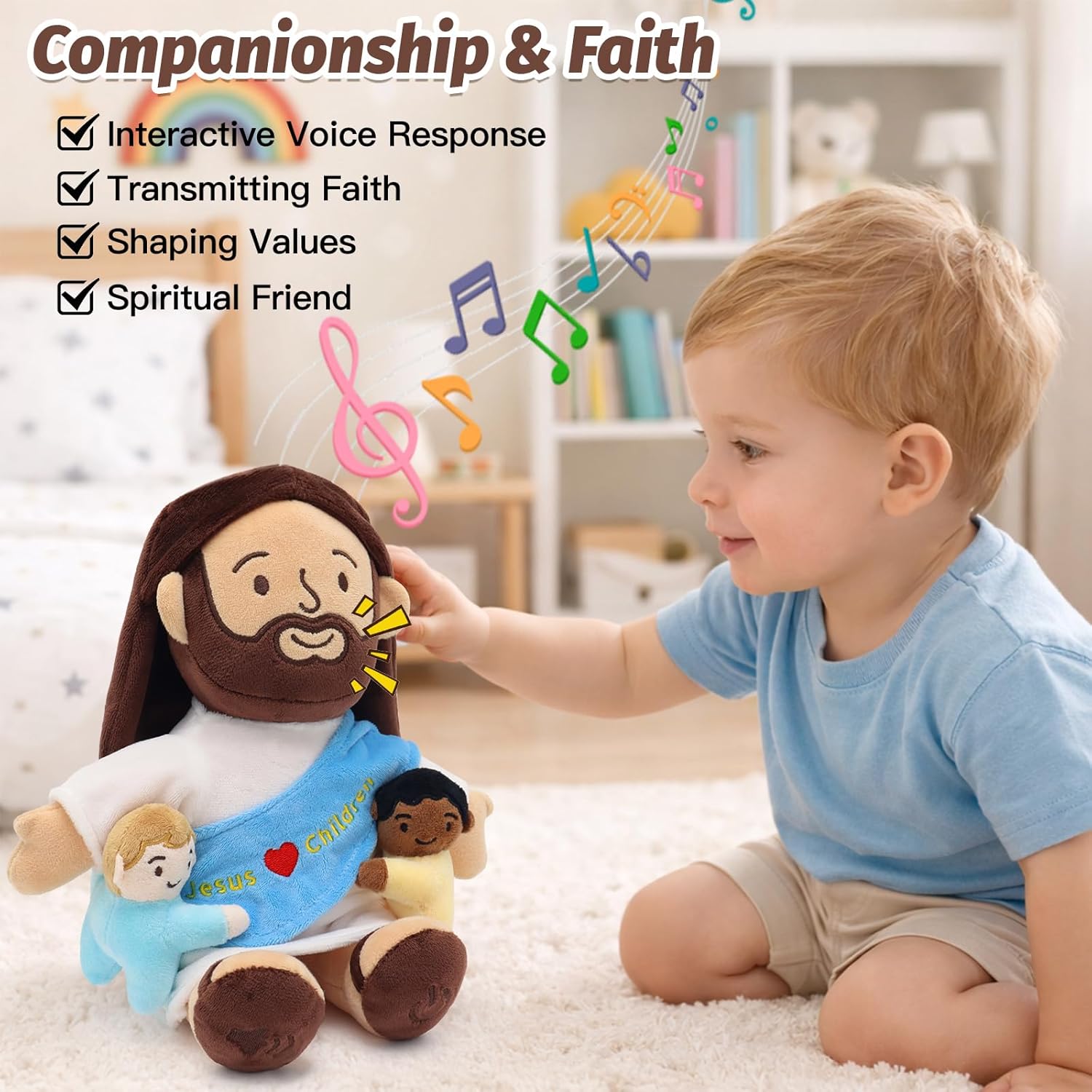 9" Talking Jesus Plush Doll for Kids, Jesus Loves Children Stuffed Doll for Church Easter and Baptisms Favors, Jesus Plushie with Interactive Voice & Bible Stories & Bible Verses
