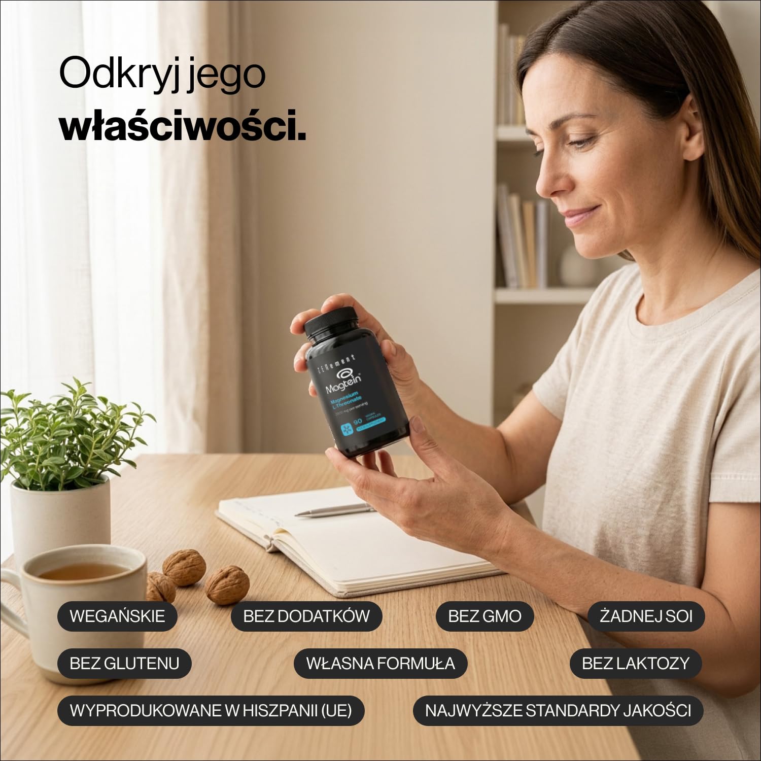 Magnez L-Treonian – Magtein® – 2000 mg na Porcję – Zdrowie Mózgu i Układ Nerwowy – 90 Kapsułek Wegańskich, Zapas na 1 Miesiąc – Zenement