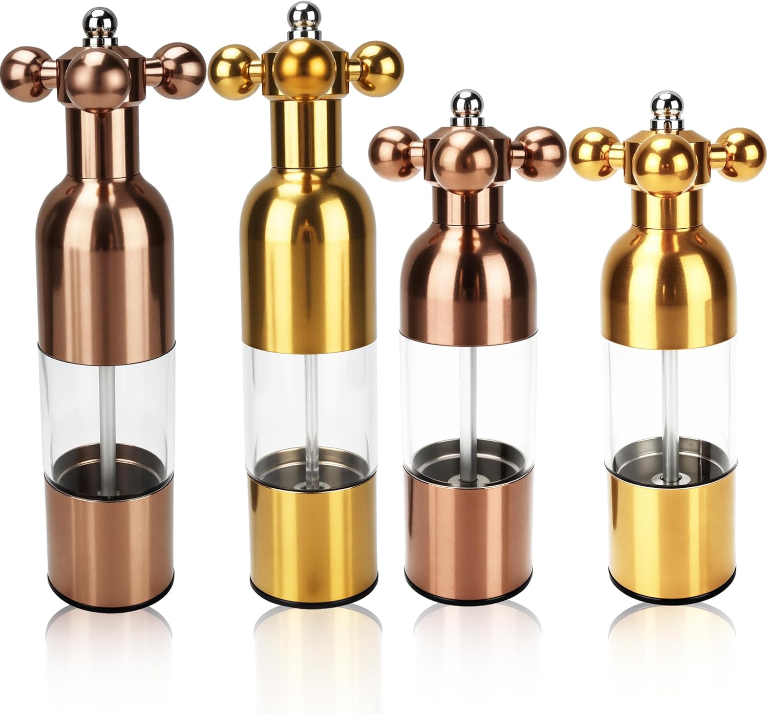 4 Pcs Salt and Pepper Grinder Faucet Stainless Steel Manual Refillable Salt Pepper Mill for Home Kitchen Restaurant Seasonings Barbecue, 2 Sizes, 2 Colors
