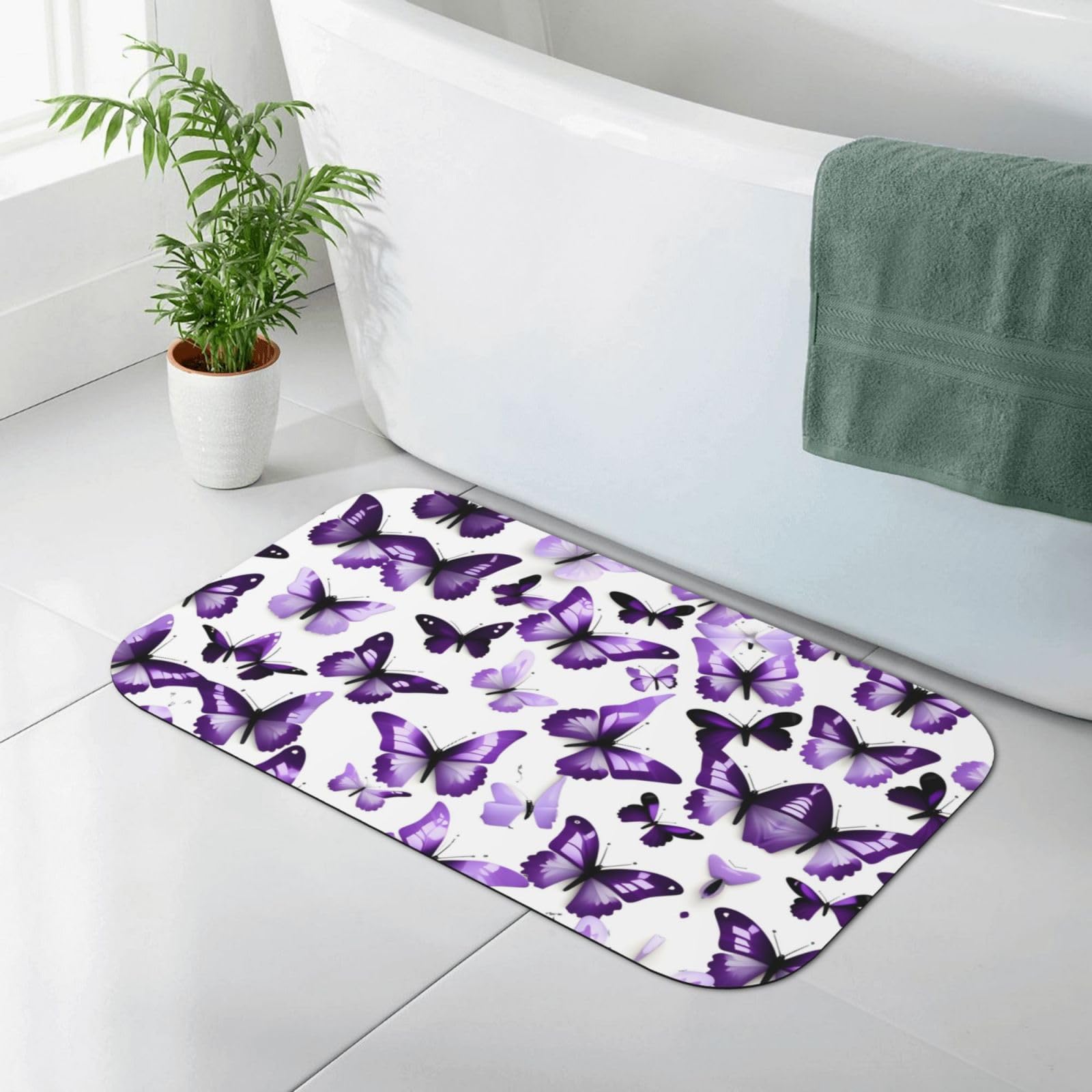 Tapis de bain en diatomée naturelle premium design papillons