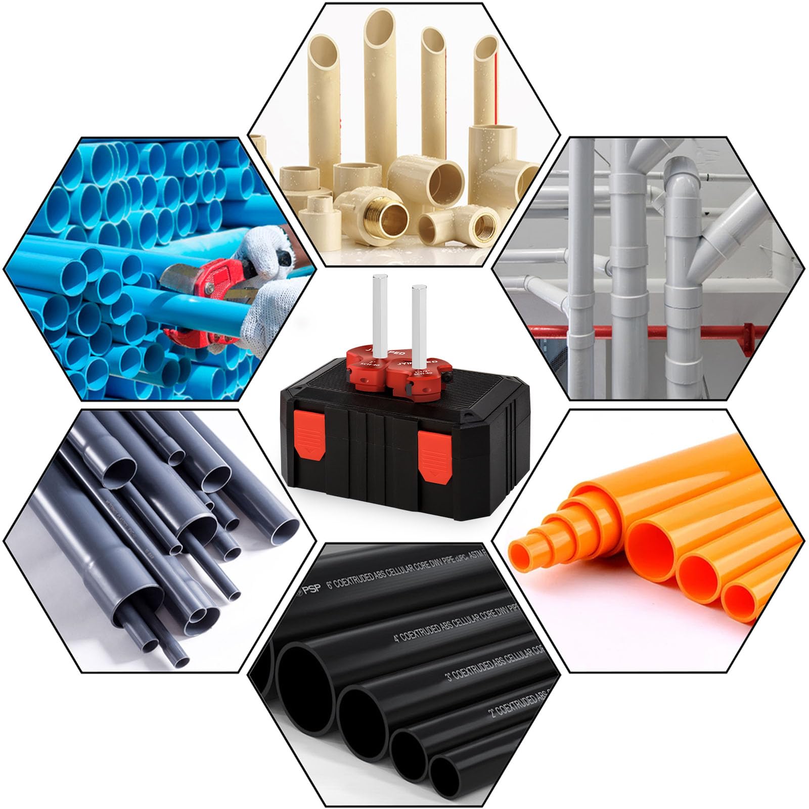 Escariador de tubería de PVC de triple hoja de 1-1/2 pulgadas y 2 pulgadas, protector de enchufe de PVC con kit de escariador de montaje de tubería de plástico, herramienta de fontanería para cubo de