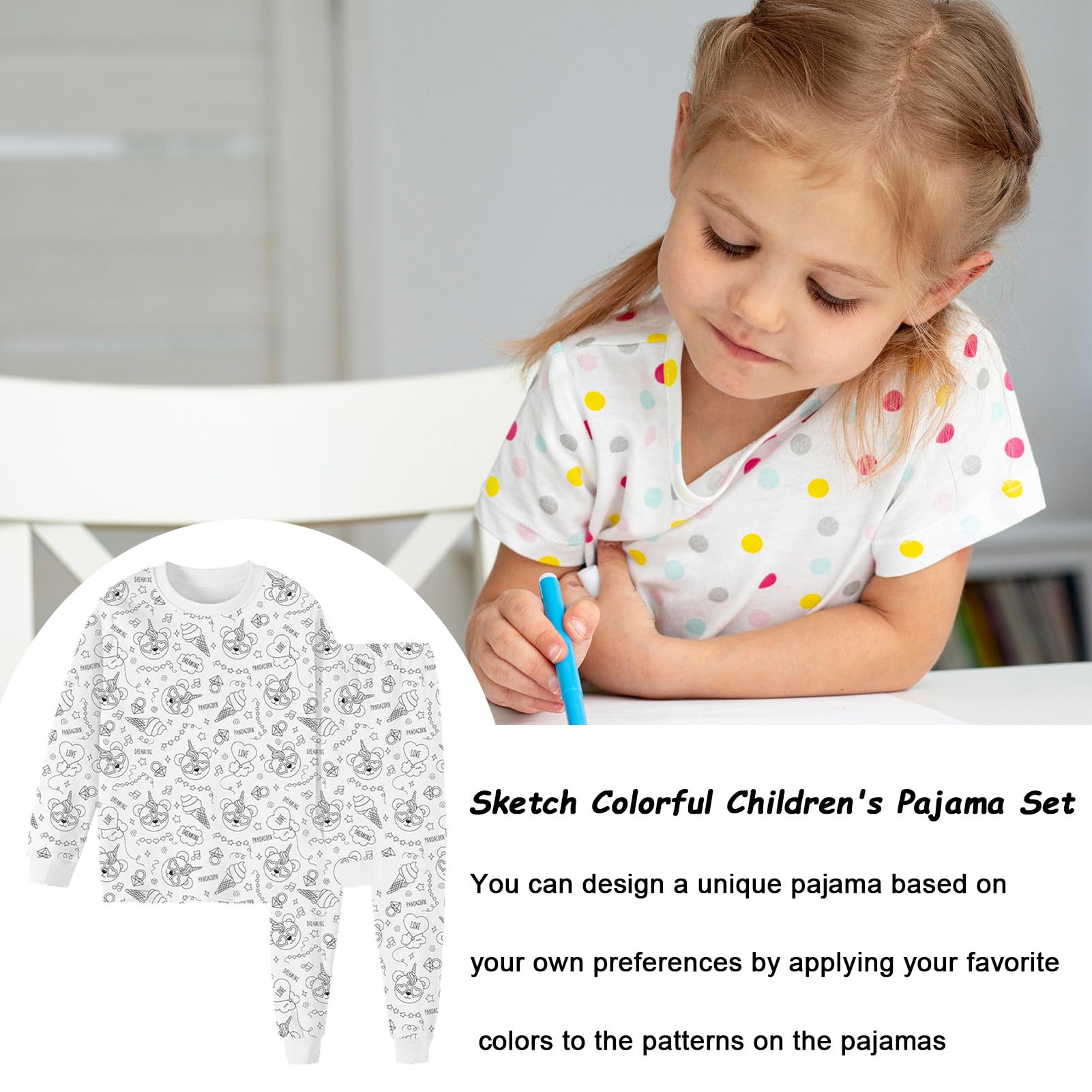 Pyjama Blanc Motifs Fusée Ours Coloriage De Pyjamas Pour à Faire Soi-même, Pyjamas De Coloriage Pour - Ensemble De Pyjama Coloré Pour Sketch | Pyjamas Hauts Et Pantalons à Manches Longues, Vêtements De