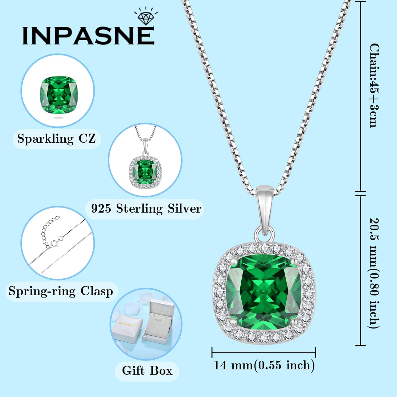 Birthstone Necklace for Women 925 Sterling Silver Princess Cut Halo Necklace Pendant Jewelry Gifts for Her - Image 6