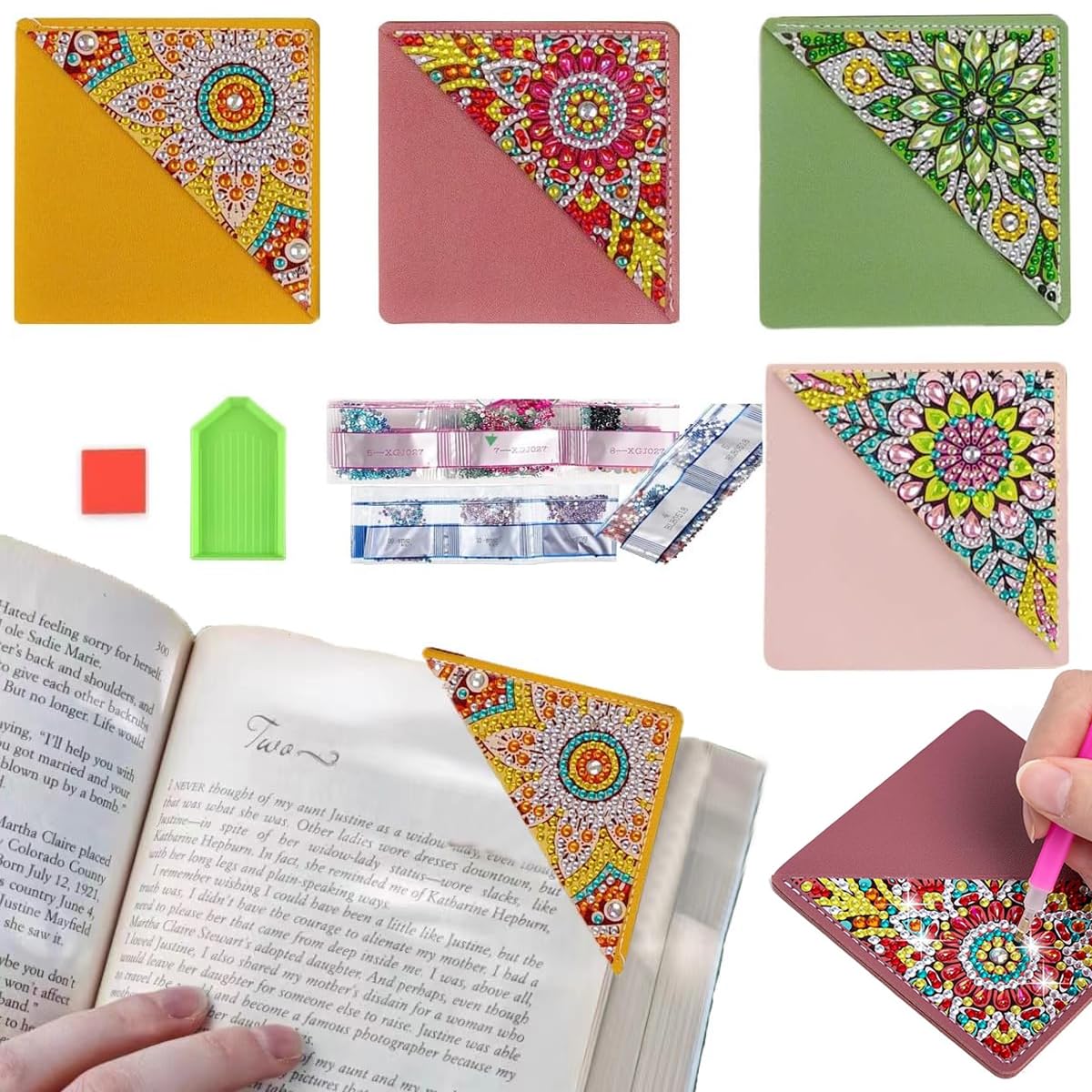 OFIFO® DIY Diamond Painting Leather Corner Bookmarks Set of 4, Mandala Art Craft Kit for Readers Artists Students, Creative Handmade Gift for Book Lovers