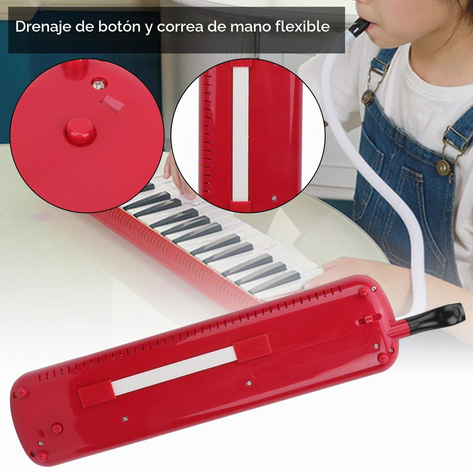 Melódica teclado para piano de aire con tubo para boquilla, instrumento musical de viento de 32 teclas apto para bolsa de entrenamiento para principiantes (rojo)