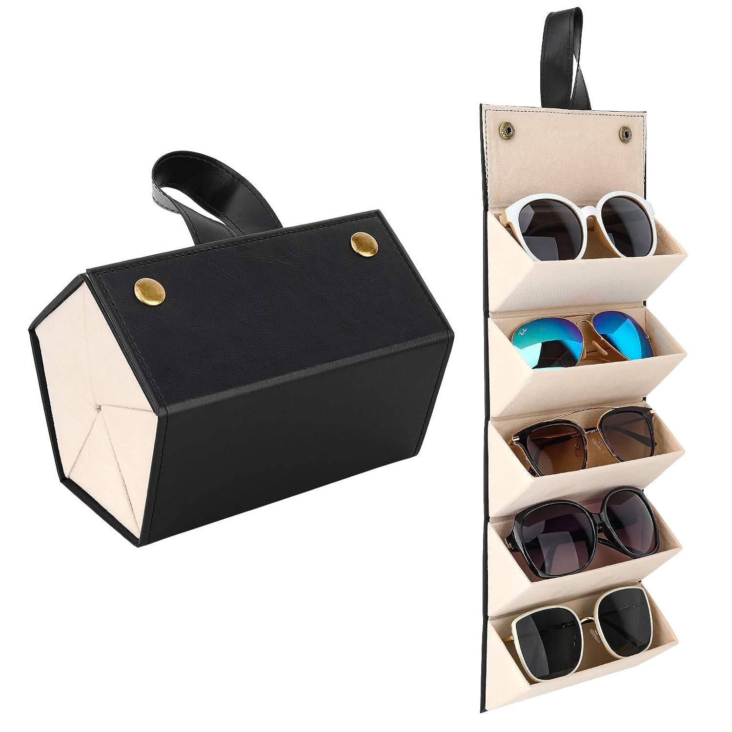 dhvaja Foldable Sunglasses Organizer Case with 5 Slots, Portable Travel Sunglasses Storage Case Bag for Women Men-picture-21
