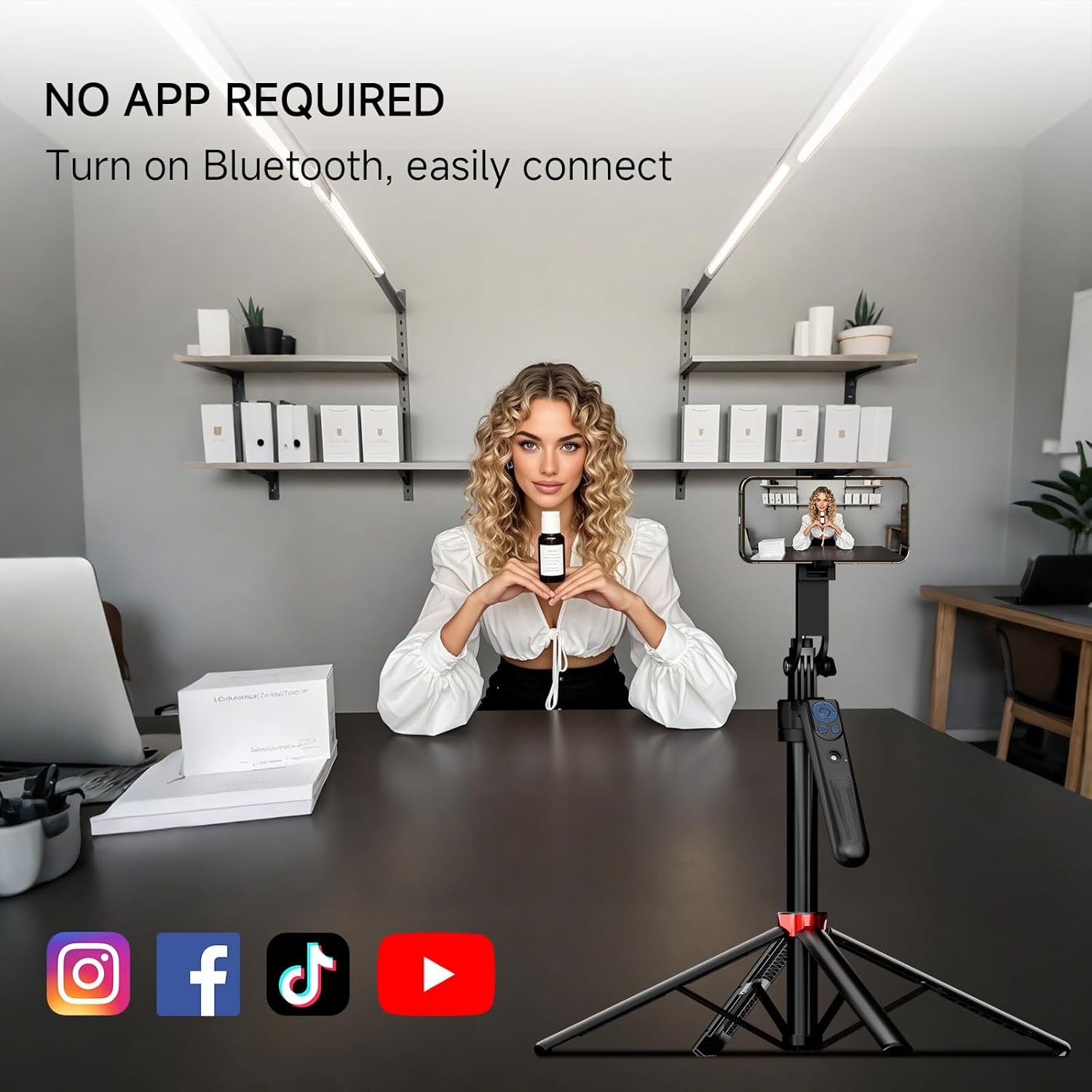 70" Auto Face Tracking Tripod for iPhone, 360 Rotation Travel Selfie Stick Mount with Remote, Gesture Control and Fill Light, Motion Sensor Phone Tripod for Tiktok YouTube Video Vlog Recording
