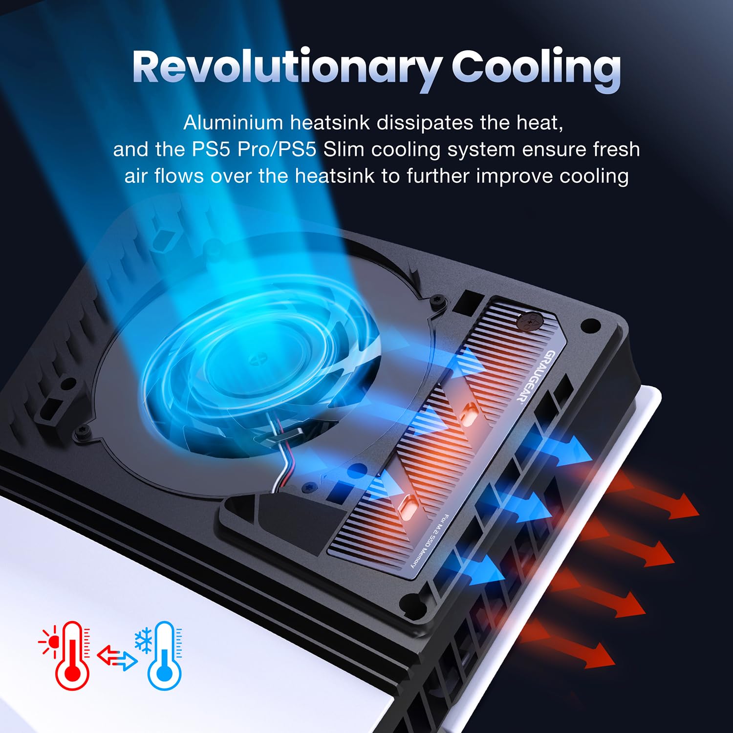 GRAUGEAR PS5 Pro/Slim M.2 SSD Heatsink Revolutionary Cooling Airflow
