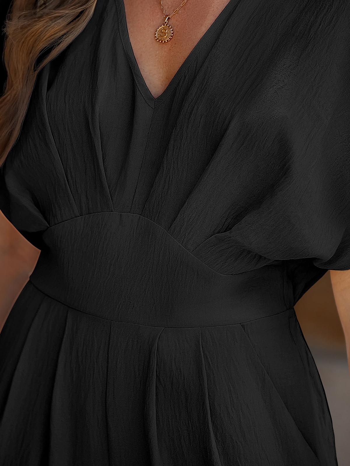 CUPSHE Damen Jumpsuit V-Ausschnitt Kurze Dolman-Ärmel Overall Weites Bein Strampler Lang Playsuit Sommer Elegant Hosenanzug