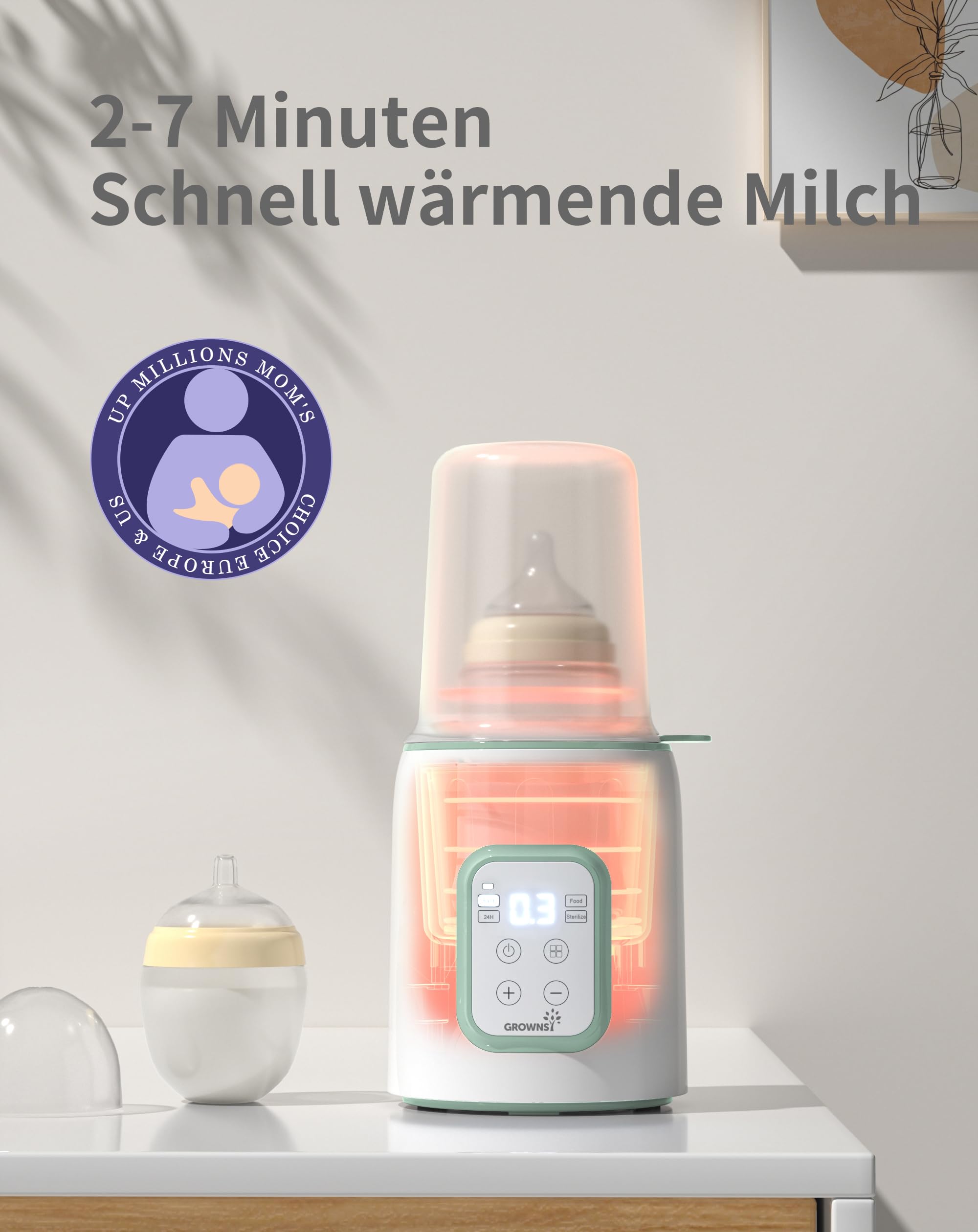 Scaldabiberon, Sterilizzatore Biberon 8 in 1 lcd Controllo Accurato Della Temperatura Per Latte Materno,Riscaldatore Di Alimenti Per Bambini Veloce e Scongelamento Scalda Senza Bpa Con Display