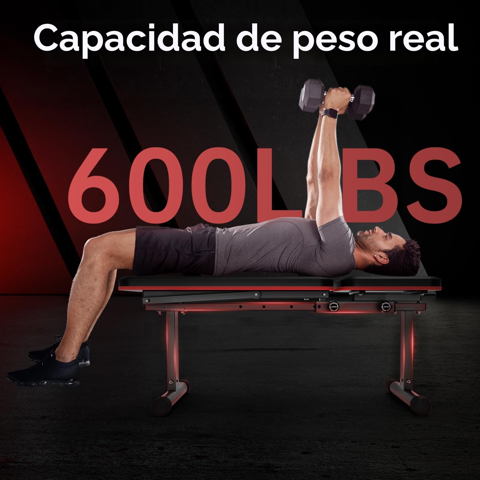 PASYOU Banco de Pesas Plano, Banco Musculación Plegable con 300KG Capacidad de Carga, Banco de pesas con ajuste multiángulo para ejercicios planos e inclinados, 2 en 1 Banco Gimnasio Doble Estructura
