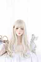 Eileen ロング カール ゴールド ウィッグ パーマ フルウィッグ