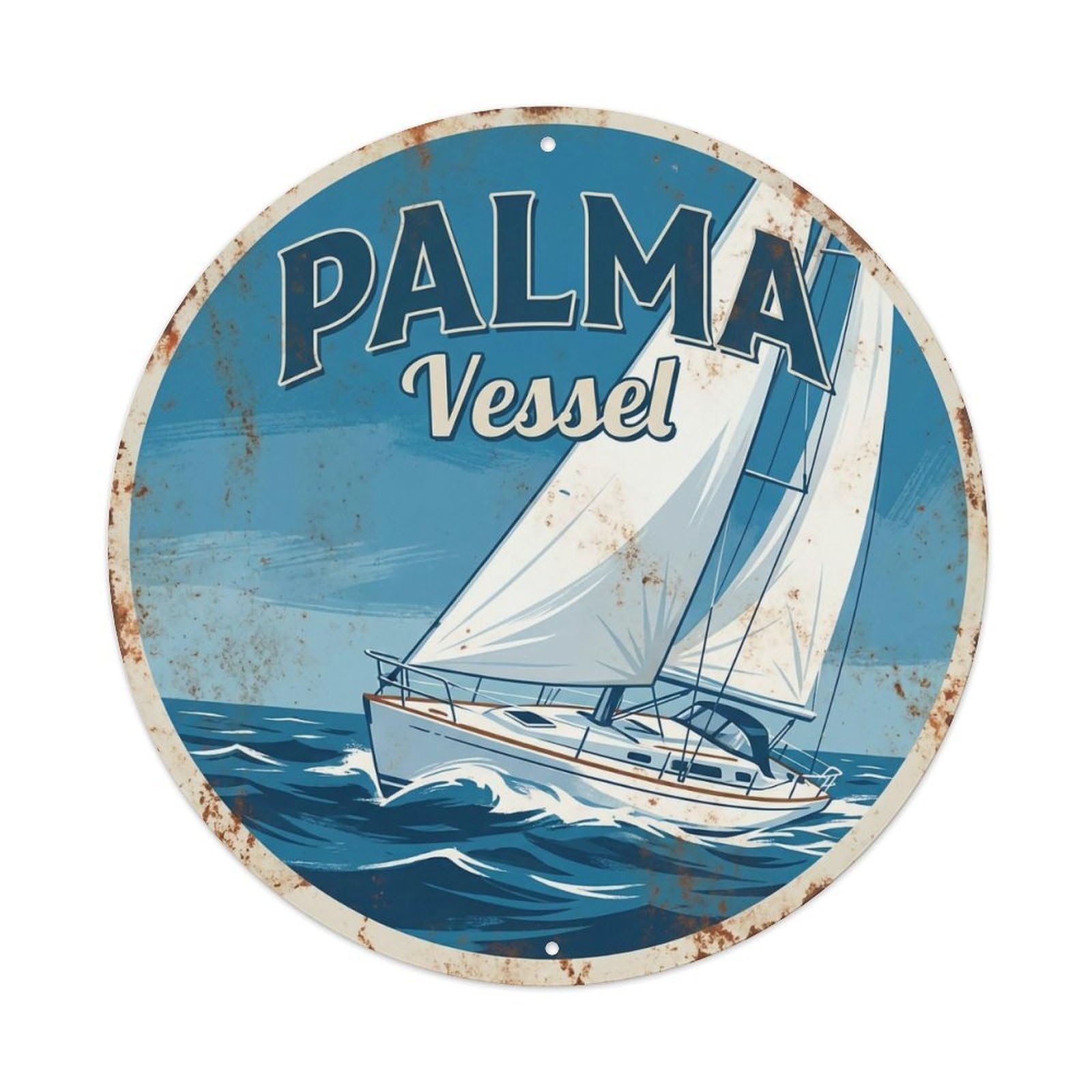 Vintage Travel Palma Spain Sailboat Metal Tin Sign