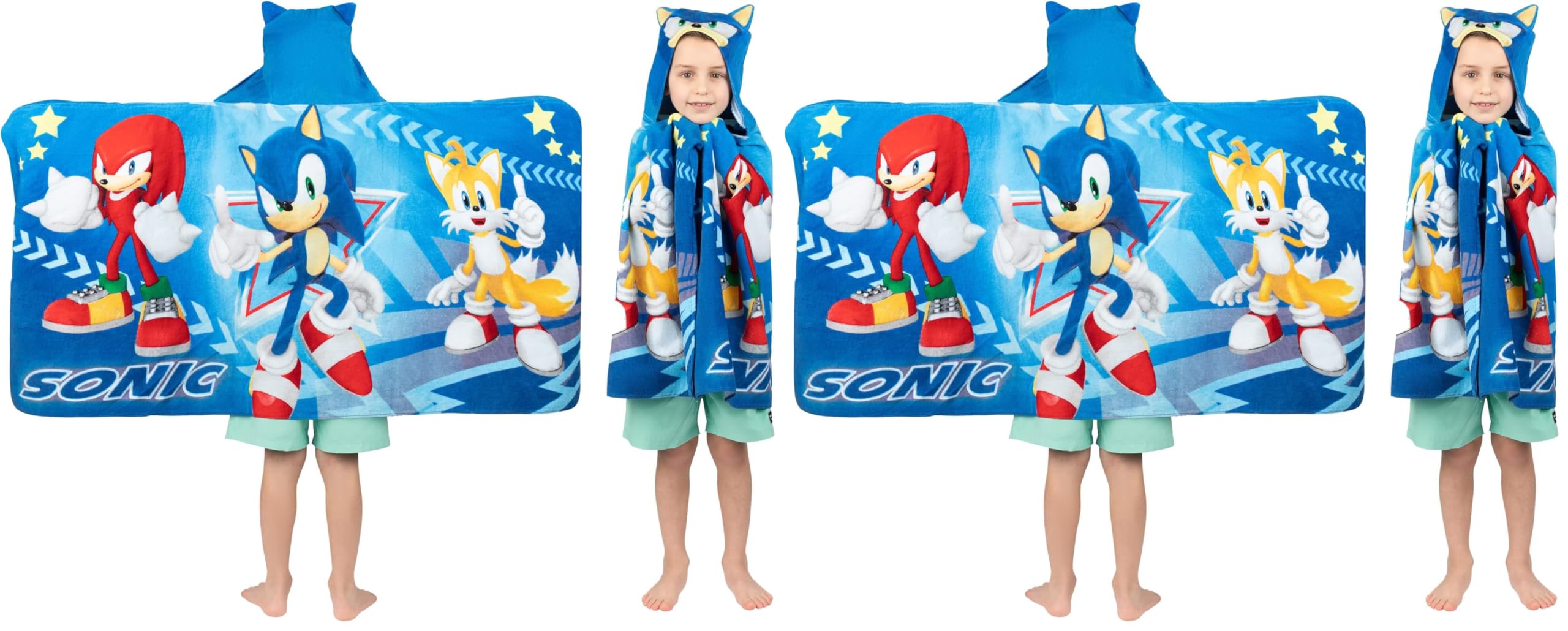 Franco Sonic The Hedgehog,Anime,Bath/Pool/Beach Soft Cotton Terry Hooded Towel Wrap,24 in x 50 in Kids,(Pack of 2)