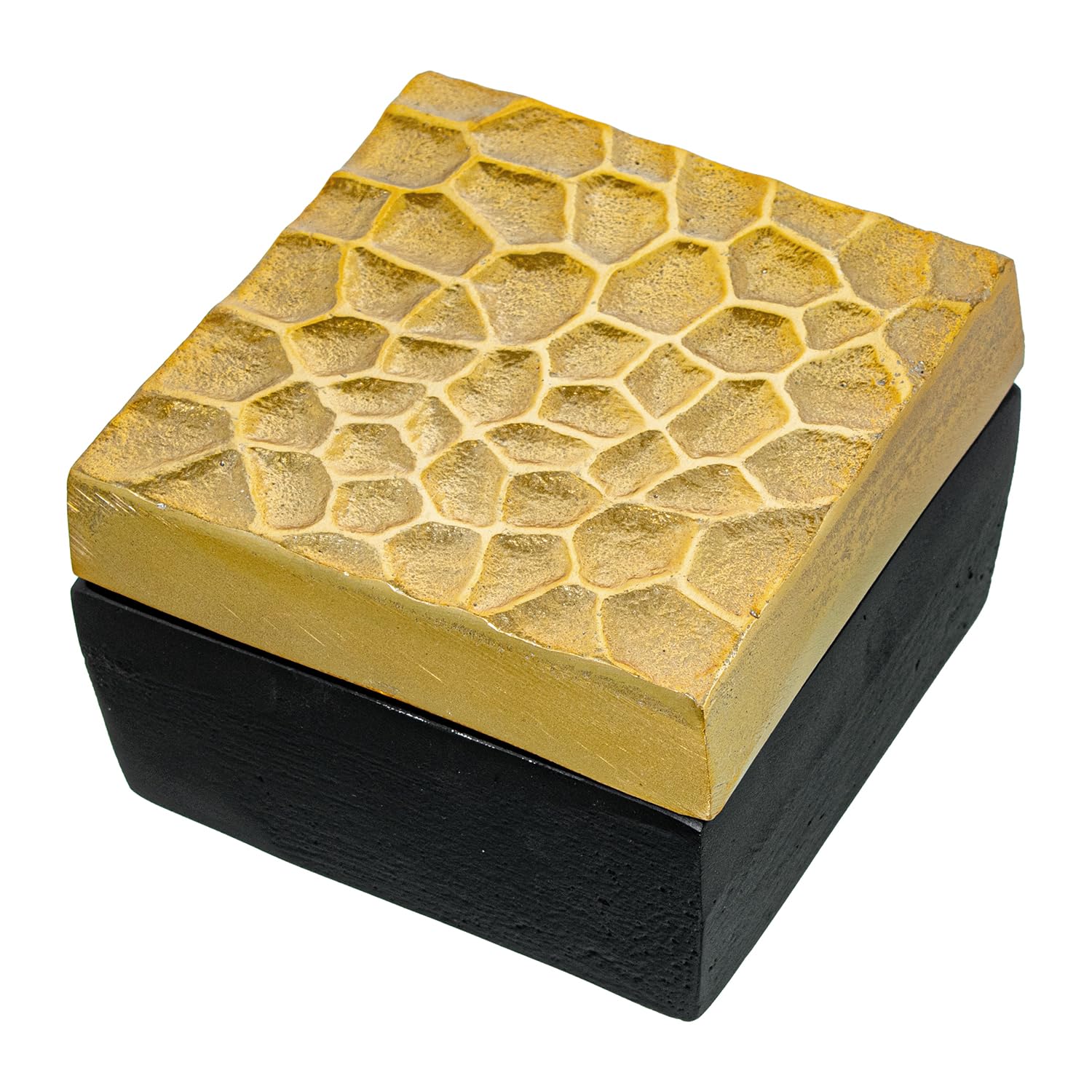 Boîte aluminium noir 12x12x9cm petit rangement design couvercle or
