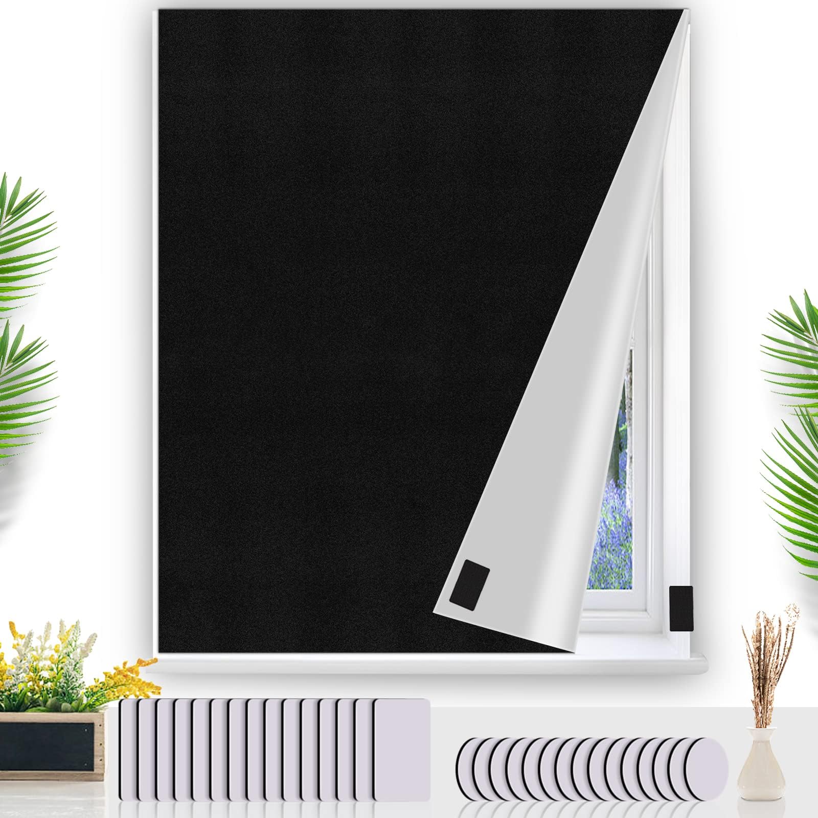 Blackout Blinds 100% Blackout Material, Portable Blackout Shades 300x145cm, DIY Cut to Any Size or Shape Blackout Blinds for Windows Bedroom Nursery Loft Travel RV Car