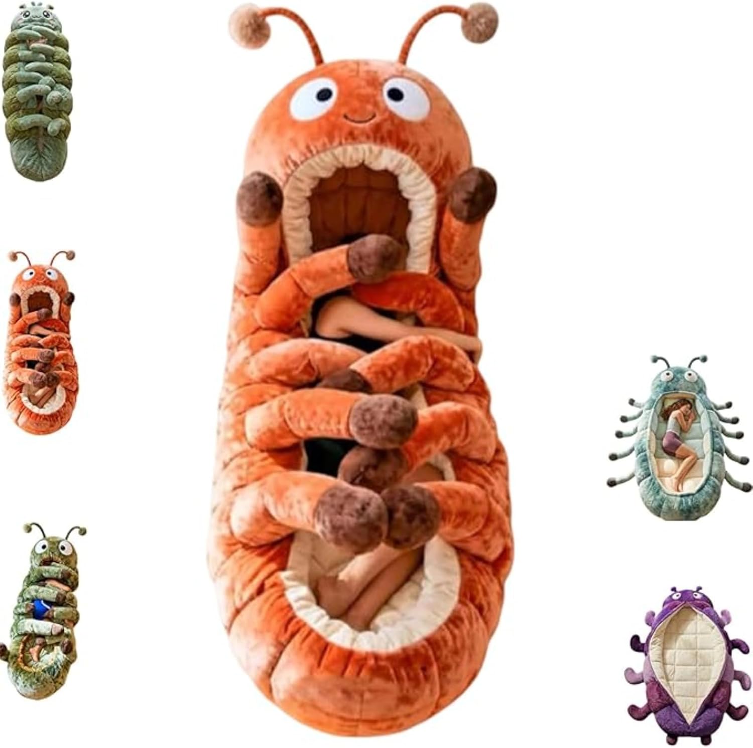 Hugging Caterpillar Sleeping Bags, Plush Cocoon Sleeping Bag with Pull Cord, Giant Fluffy Full Body Lounger for Adults, Cozy Indoor Nap Pod, Reading Nest, Washable Animal Sleep Sack