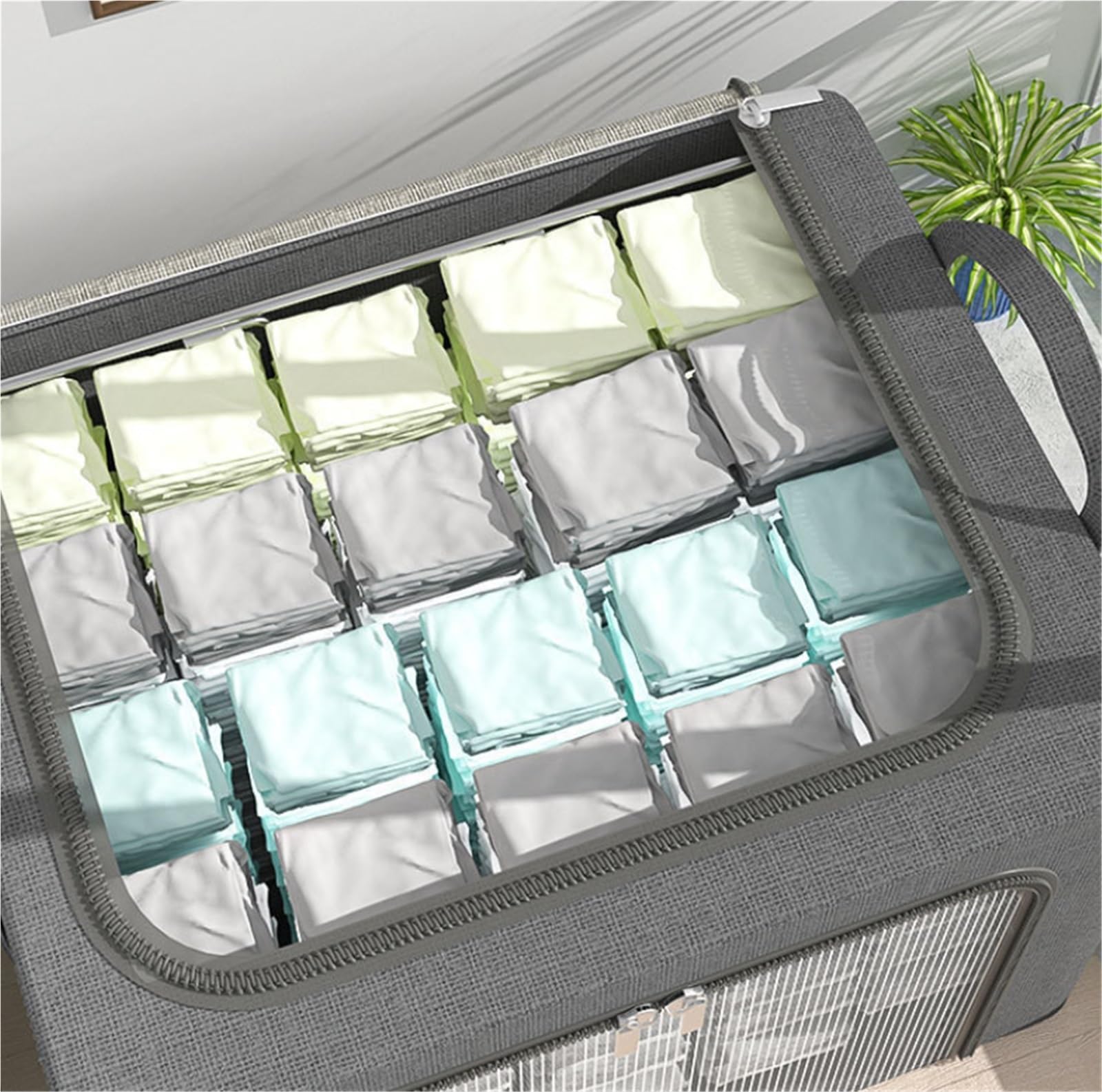 Bolsas Almacenaje Ropa La Caja De Almacenamiento Transparente Se Puede Plegar For Guardar Ropa Y Ropa De Cama. Organizador Armario para Edredones(Blue,60 * 45 * 40cm)