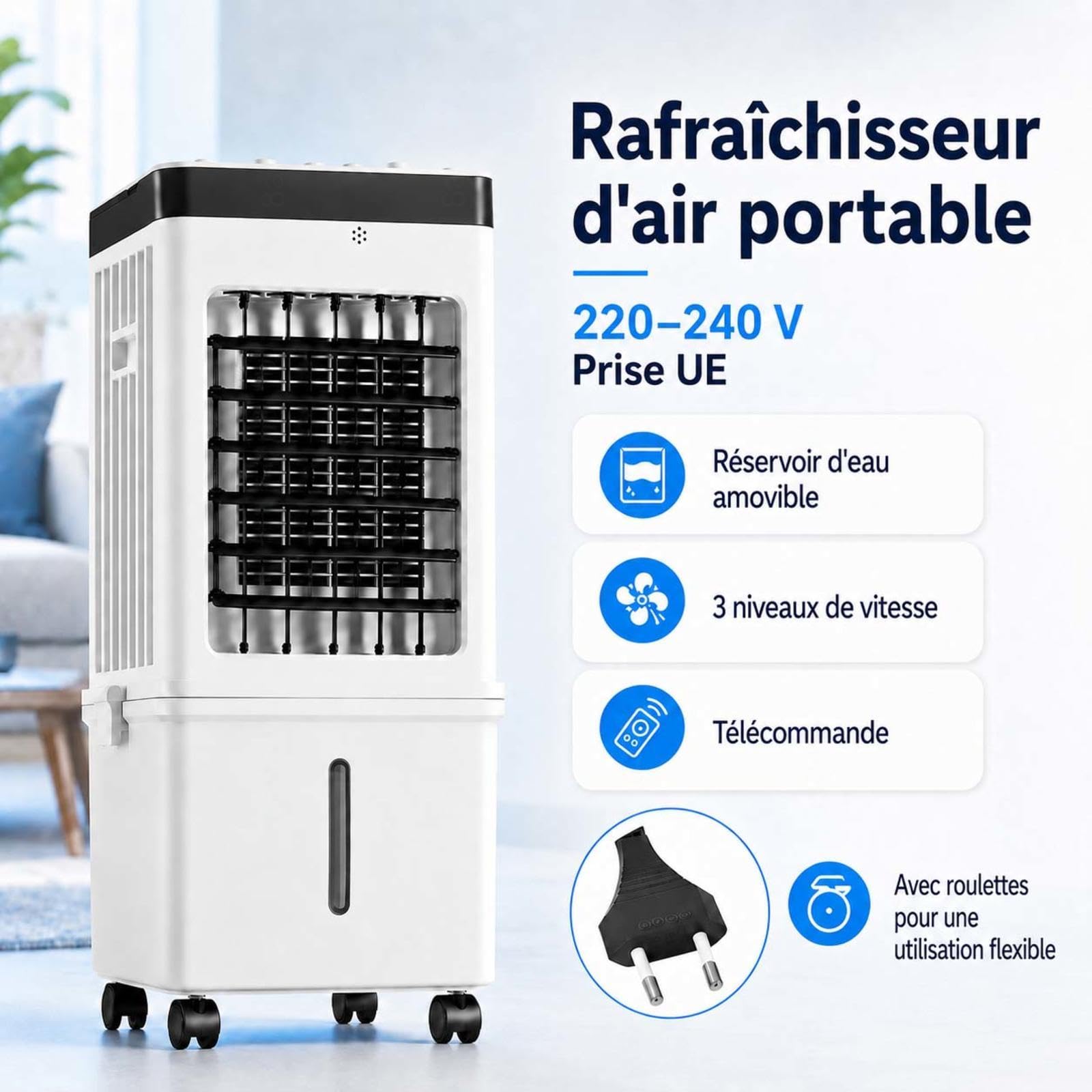 Climatiseur Sans Tuyau D éVacuation Avec Humidification, 36–45 DB, RéServoir Amovible Commande Manuelle/TéLéCommande Air Conditioner With 8 Hour Timer Pour la chambre,A