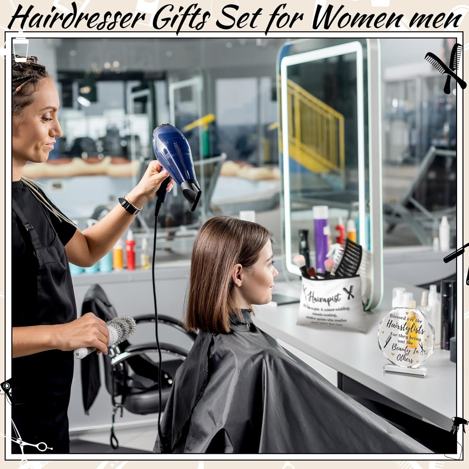 5 Set Hairdresser Gifts for Women Hair Stylist Appreciation Gift Set Hairstylist Makeup Bag Mugs Socks Keychain Acrylic Accessory Gifts for Hairdresser - Image 6