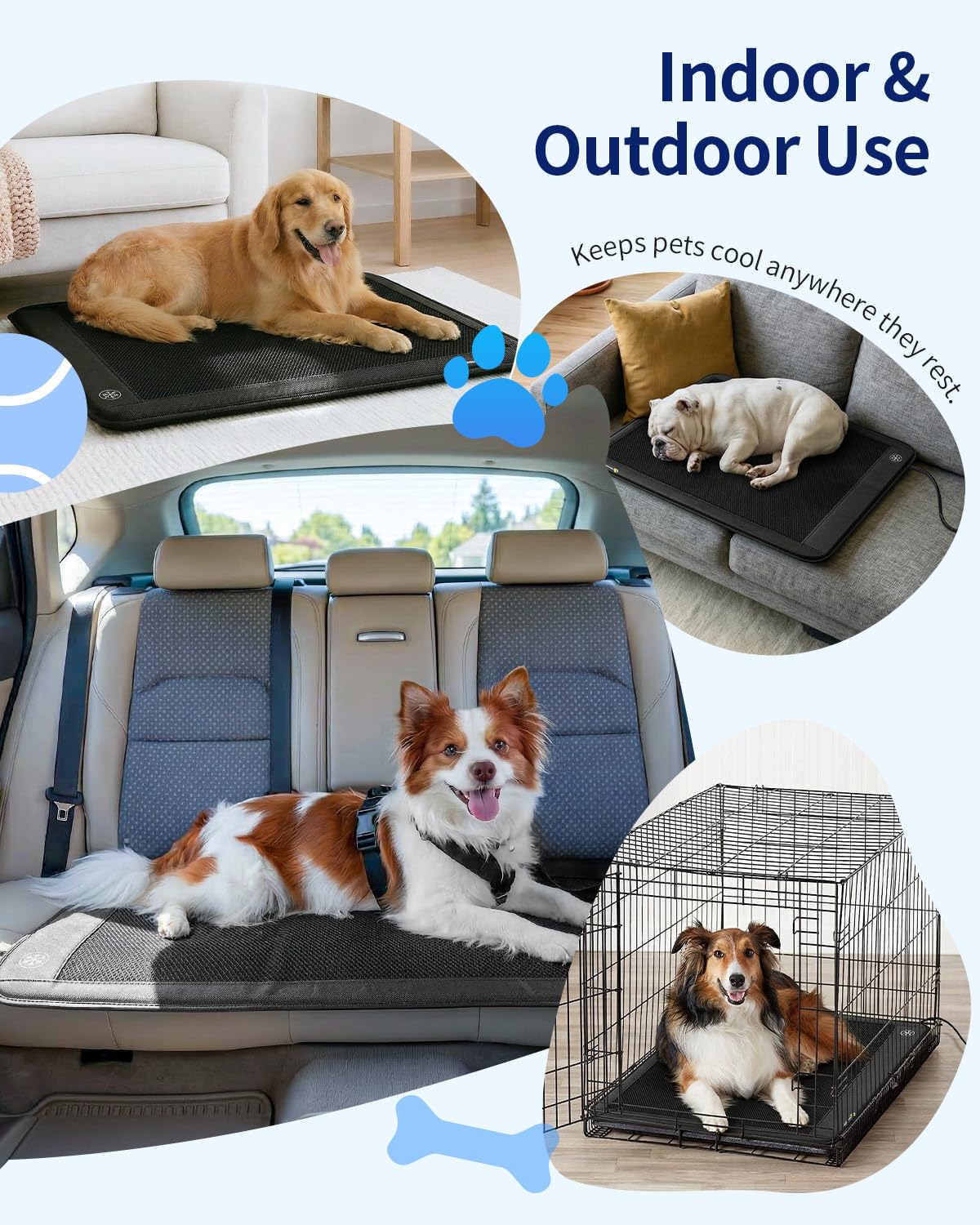 Elektrische Hunde-Kühlmatte, 76,2 x 61 cm, Haustier-Kühlmatte für Hunde und Katzen, 3 Kühlstufen, Ultra-leiser Betrieb, rutschfestes Kühlkissen für Hunde und Katzen von 10-25 kg, kein Wasser oder