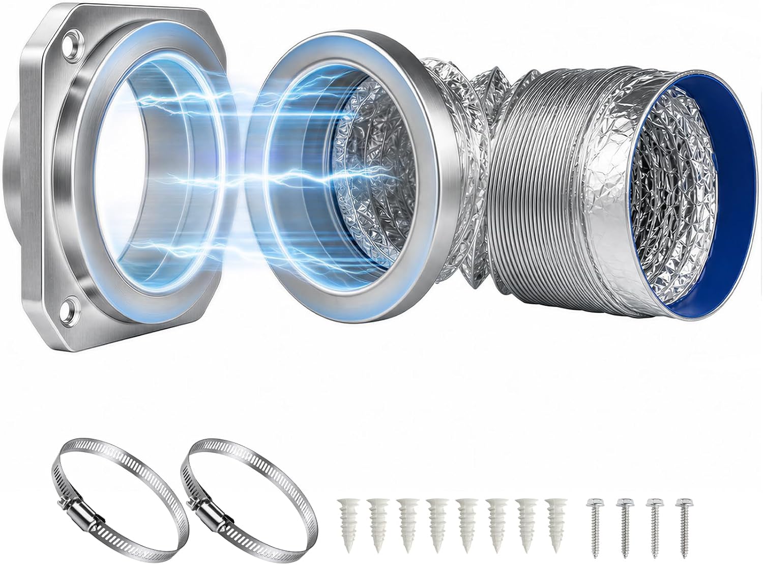 Magnetic Dryer Vent Connector Kit, 4 Inch Quick Connect Dryer Vent Hose with 4.9ft Flexible Duct & 2 Clamps, Self-Aligning Airtight Seal, Space Saving Design for Tight Laundry Rooms, DV180