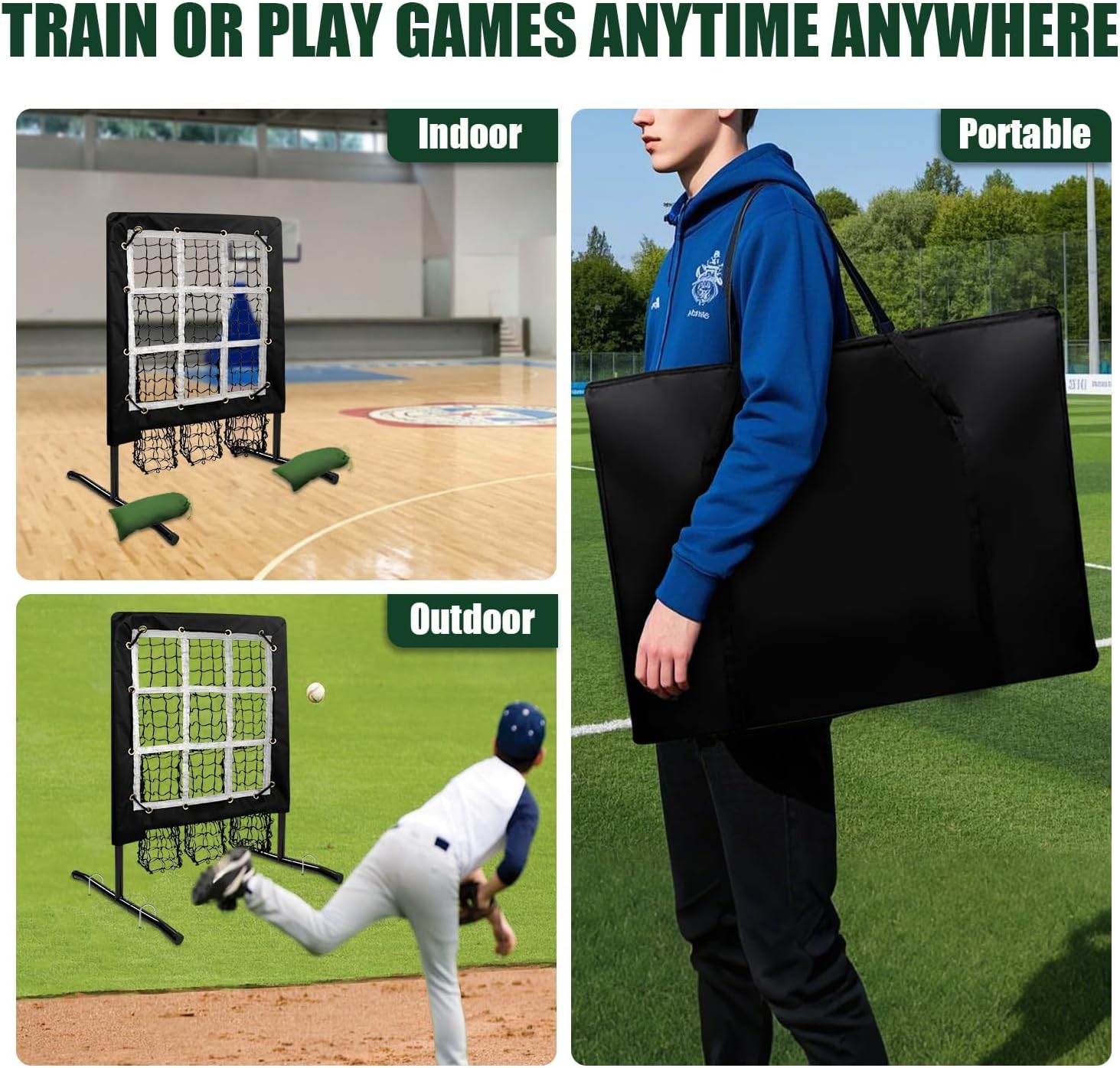 Pitching Net, 9 Hole Pitching Net with Strike Zone, Adjustable Softball/Baseball Hitting Net with Pitching Target, Portable Indoor Outdoor Training Equipment for Batting