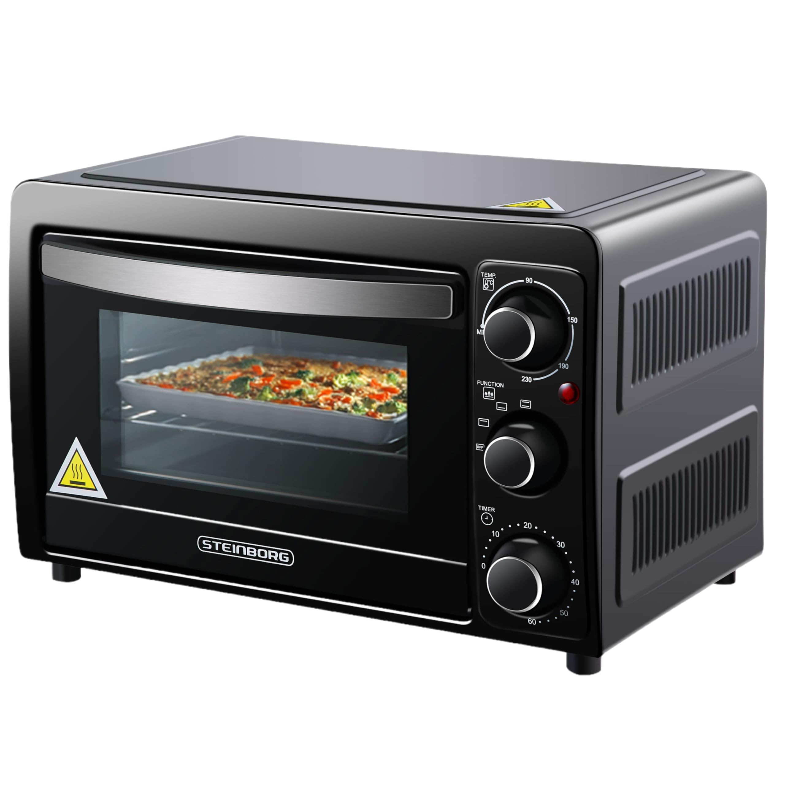 Mini Backofen 15 Liter | Pizzaofen | Minibackofen | 60 min Timer | 100°-230°C | 1200 Watt | Backofen | Krümelblech | Mini Oven | Camping Ofen | Kleiner Backofen | Energiesparend