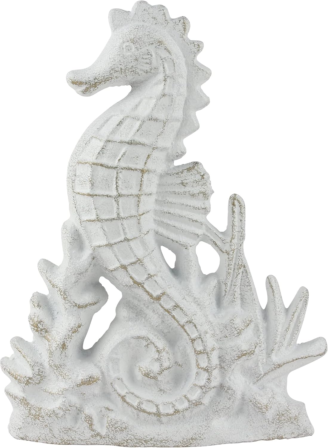 Stonebriar Nautical White Seahorse Cast Iron Door Stopper with Gold Highlights