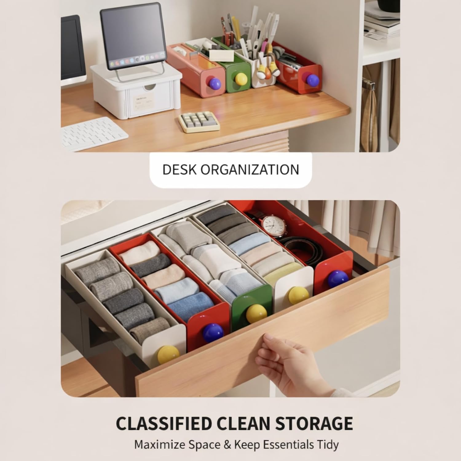 COVRA 3 Pack 8.9 x 3.0 x 3.0 inches Drawer Organizer - Hanging Cabinet Storage Drawers, Wall Mounted Organization Bins - PET Plastic