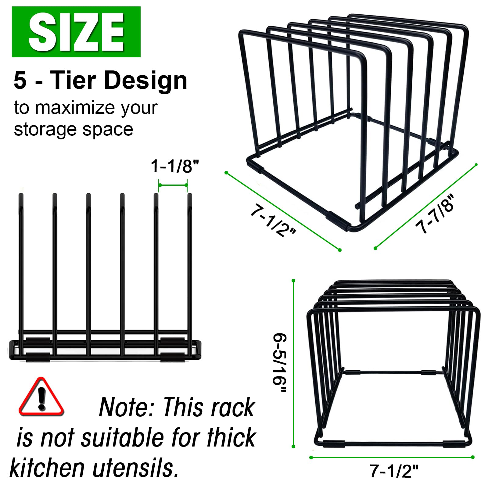 5-Tier Dish Rack & Cutting Board Organizer – 5-Tier Metal Rack for Cutting Boards, Bakeware, Trays – Space-Saving Kitchen Storage, Rust-Resistant Dish Organizer for Cabinets, Countertops & Pantry