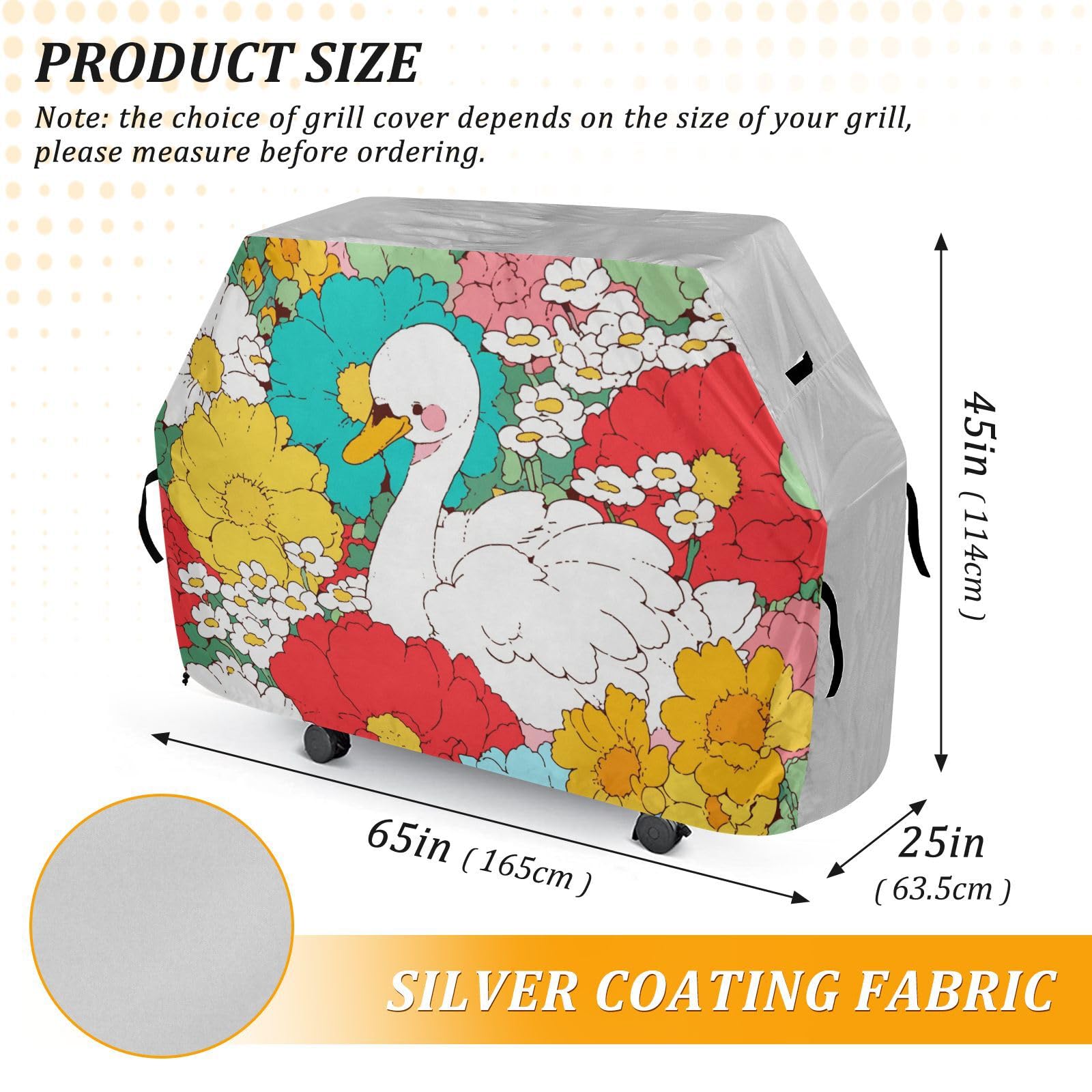 Swan Colorufl Peony pokrowiec na grill gazowy, 158 cm, wodoodporny, wytrzymały, odporny na rozdarcie, odporny na blaknięcie materiał, pokrowiec na grilla z regulowanym sznurkiem na kurz i wiatr