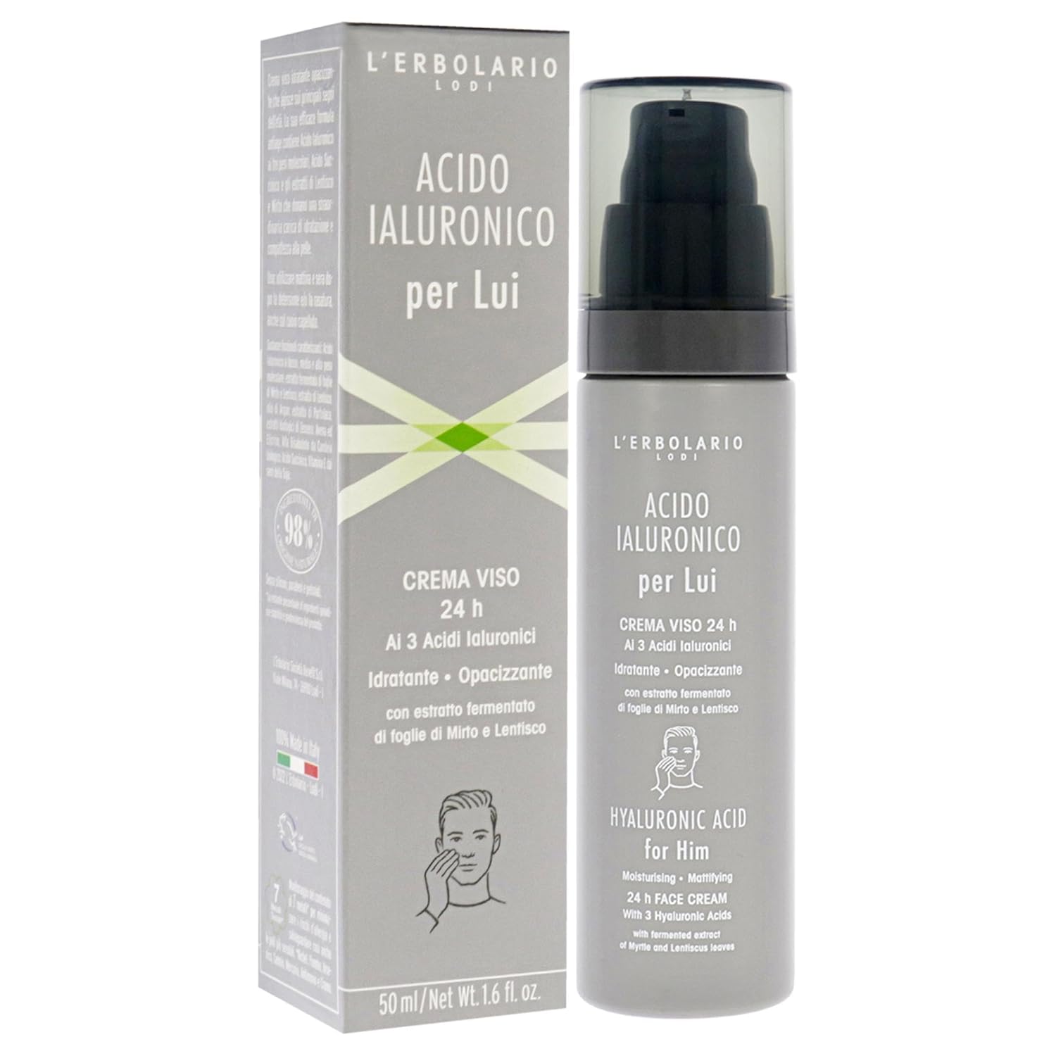Lerbolario Hyaluronic Acid Moisturisin Mattifying Face Cream for Men - 1.6 oz Cream