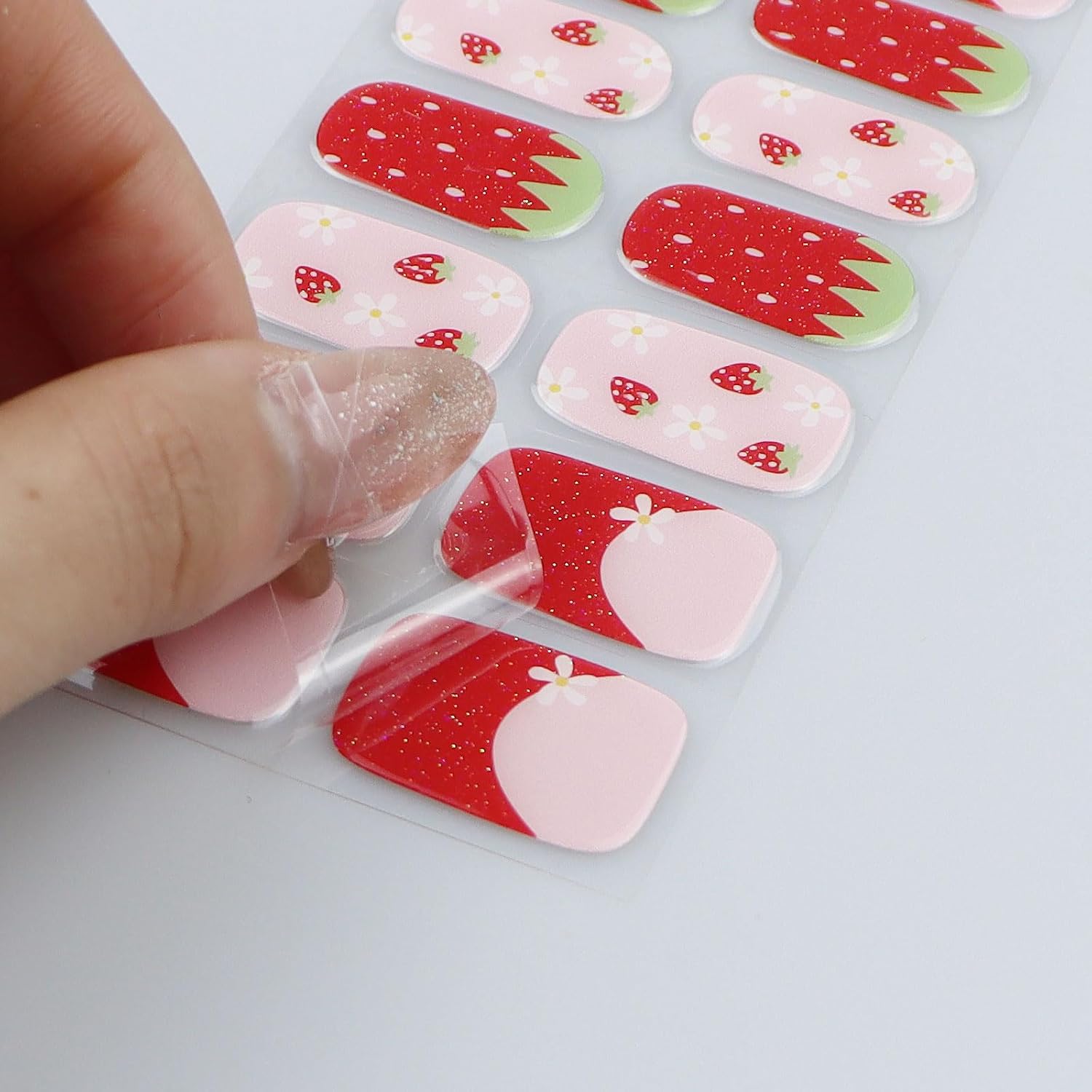 JMEOWIO Semi Cured Gel Strips Nail Art Sticker Wrap Strawberry Flower image 4