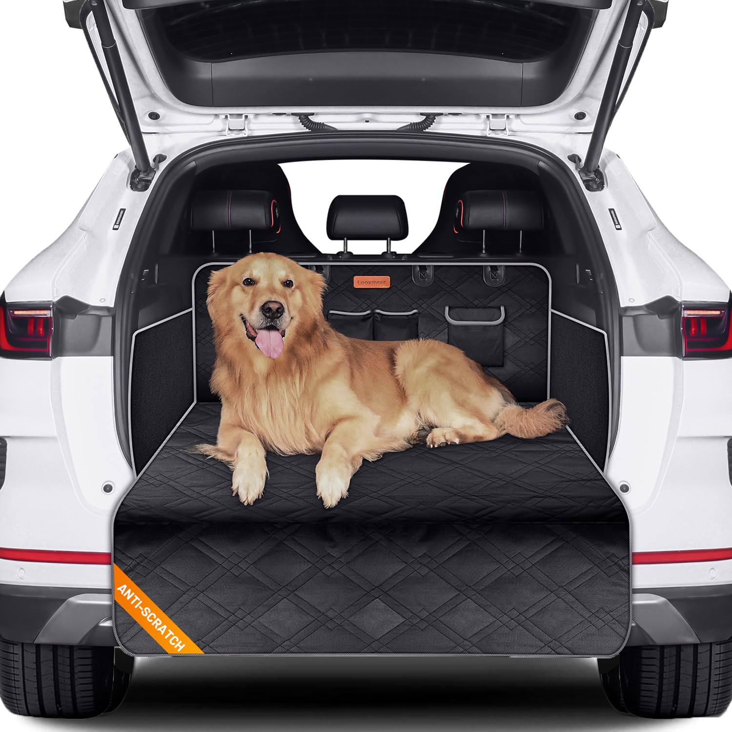 Looxmeer Protezione Bagagliaio Auto per Cani, Telo Auto per Cani con Protezione Laterale e Paraurti,Antistrappo Antiscivolo, Universale per Auto, 185 x 103 CM, Nero+Grigio