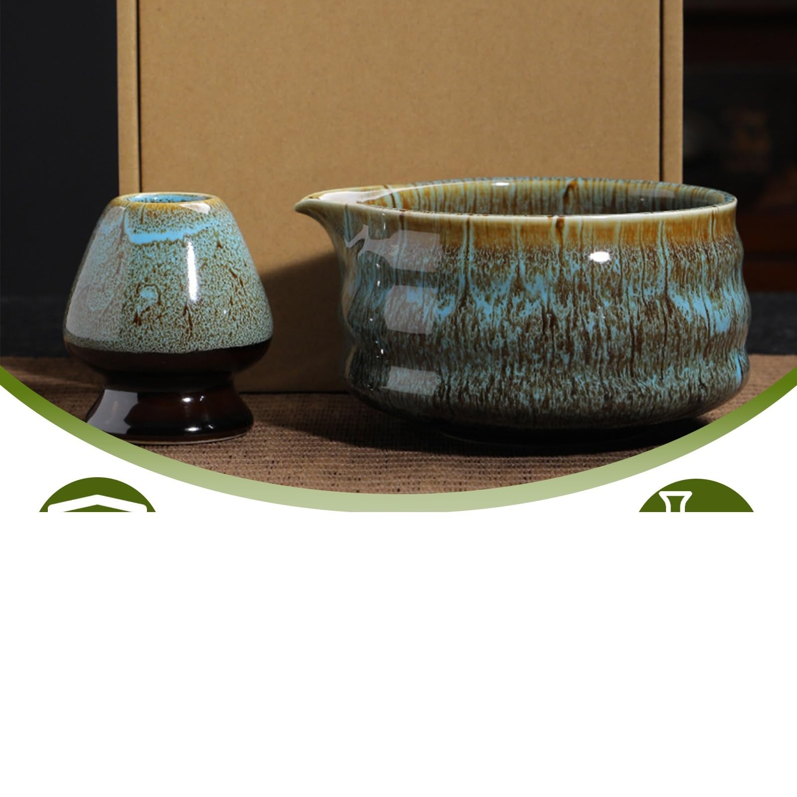 Matcha-Tee-Set Keramik-Matcha-Schüssel Und Schneebesen-Set, Robust, Elegant, Leicht Zu Reinigen, Matcha-Rührschüssel-Set, Hitzebeständig, Tee-Set(Kiln turns blue)