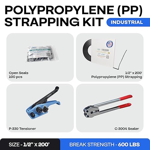 Miniatura 29 de IDL Packaging Kit de flejado de polipropileno (PP) portátil de 1/2 pulgada x 1000 pies, resistencia a la rotura de 600 libras, solución de flejado